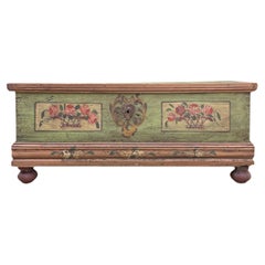 1860 circa Green Floral Panted Blanket Chest