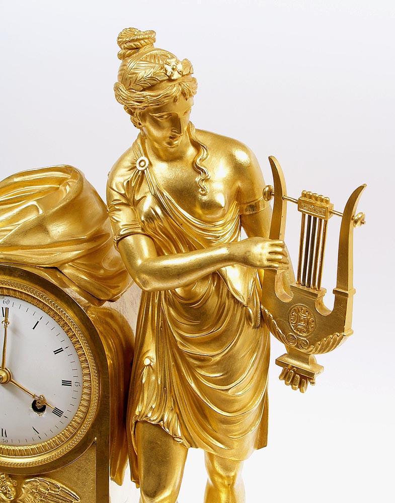 French 1810 Empire Period Clock Made of Gilded Bronze For Sale