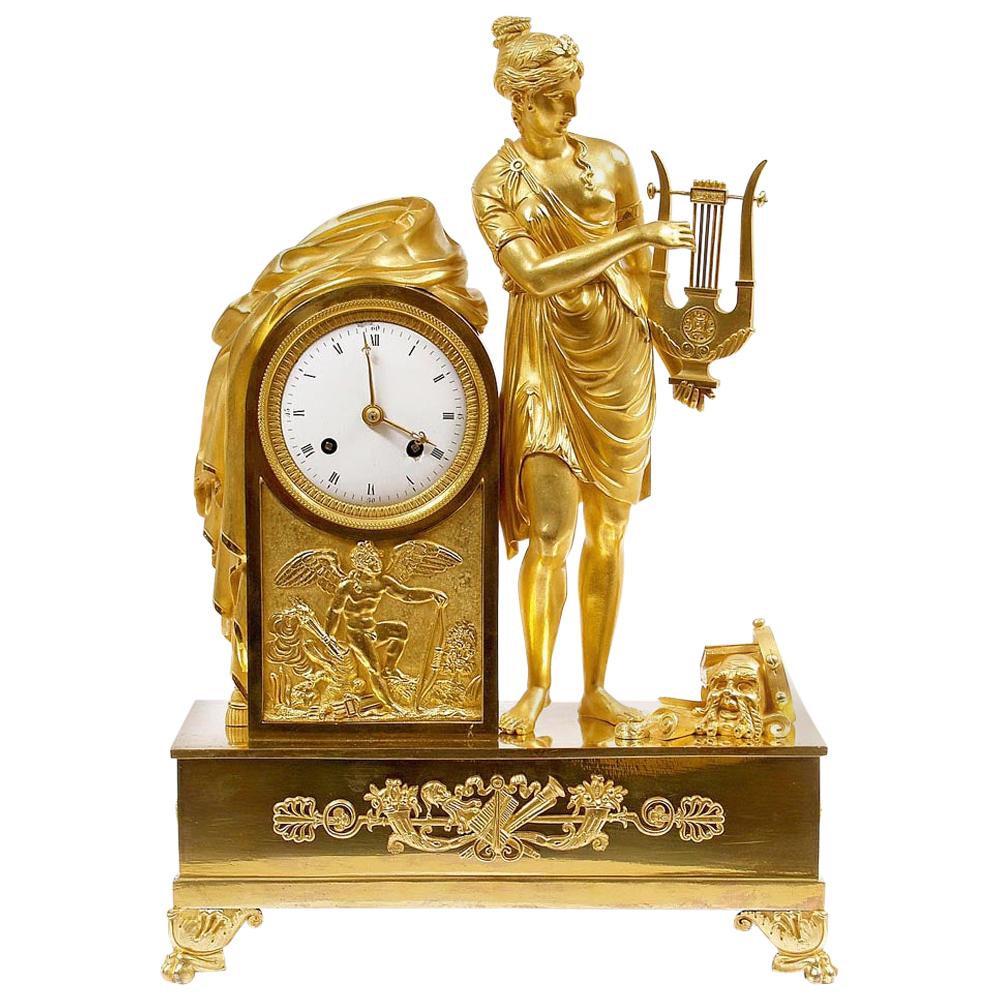 1810 Empire Period Clock Made of Gilded Bronze For Sale