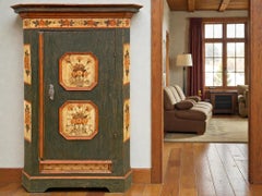 1810 Green Floral Painted Cupboard
