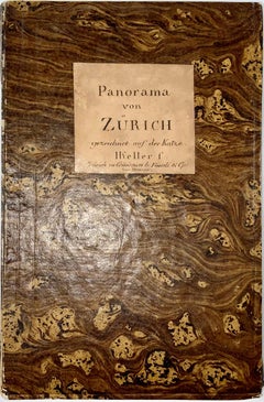 1810 H. Keller, Switzerland, aquatint panorama Zurich hand col. 139 cm