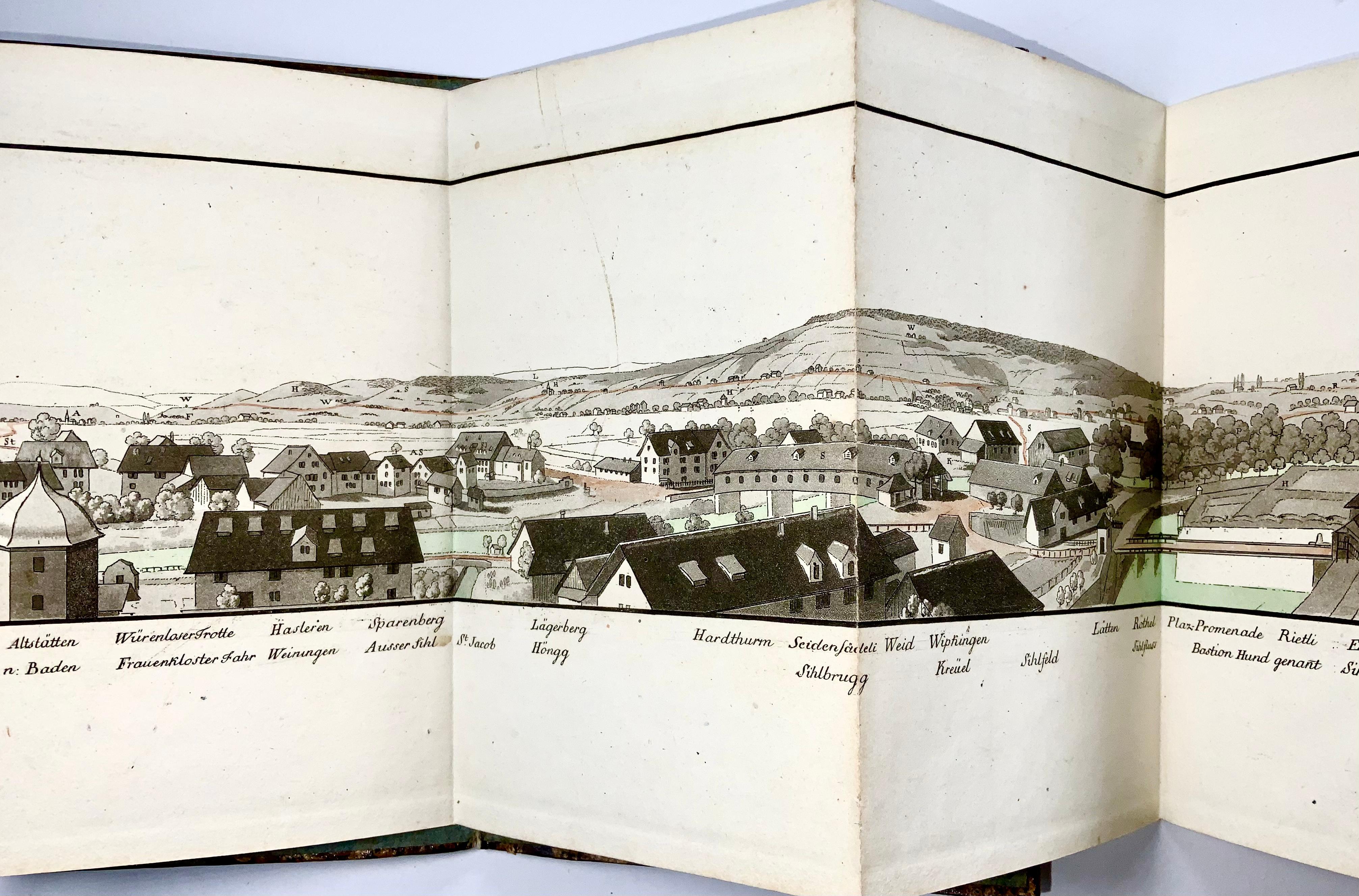 1810 H. Keller, Schweiz, Aquatinta- Panoramen Zurich, Hand col. 139 cm (Schweizerisch) im Angebot