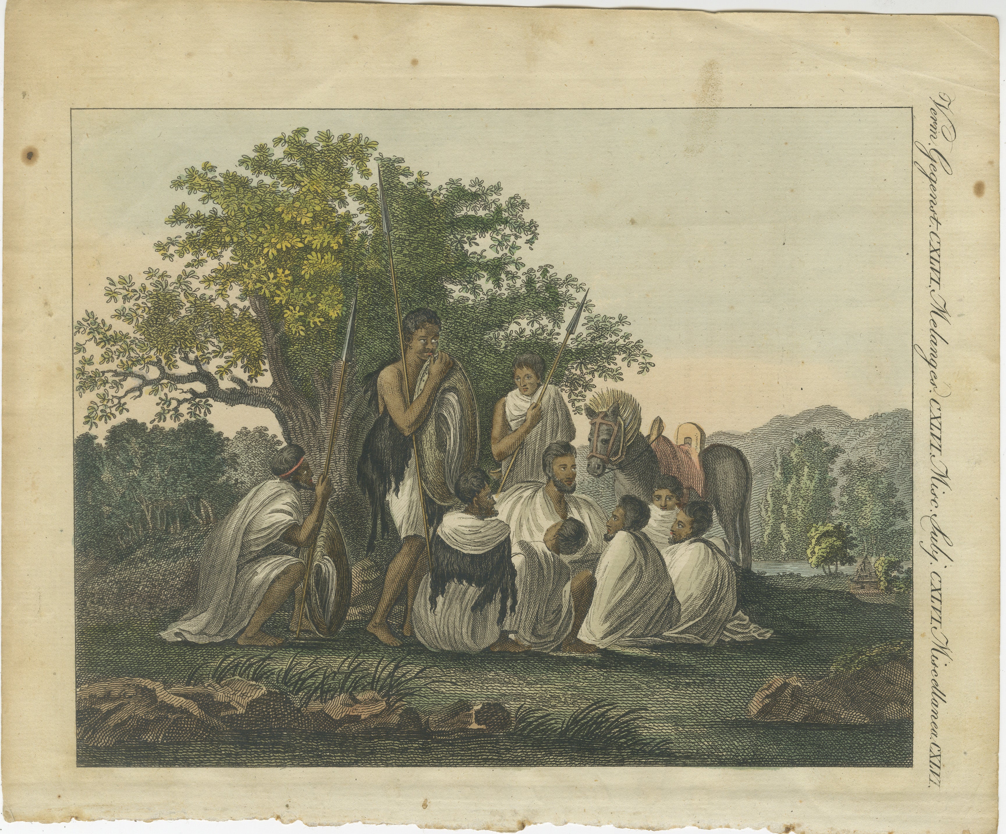1810 Hand-Coloured Engraving - Abyssinians Resting on a March, Ethiopia

Description: This 1810 hand-coloured copperplate engraving from Carl Bertuch's 
