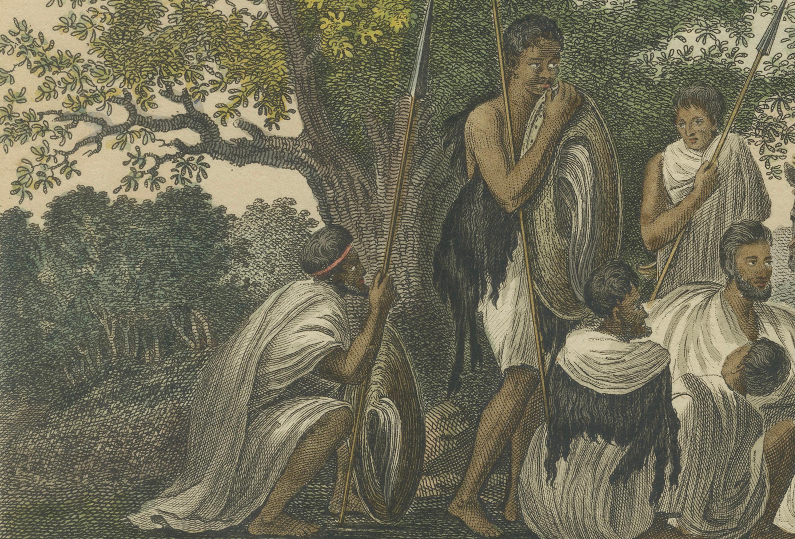 Engraved 1810 Hand-Coloured Engraving - Abyssinians Resting on a March, Ethiopia For Sale