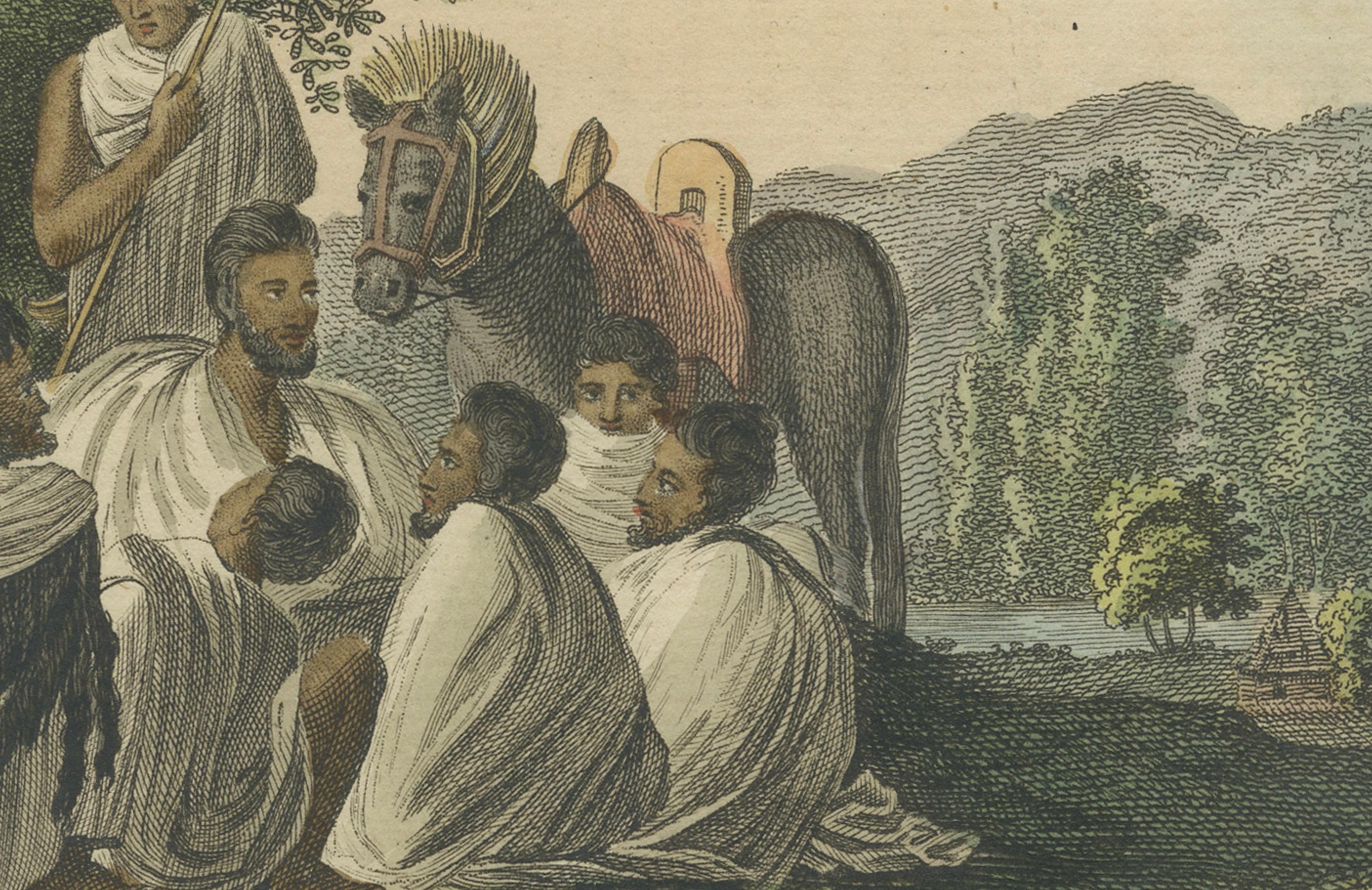 1810 Hand-Coloured Engraving - Abyssinians Resting on a March, Ethiopia In Good Condition For Sale In Langweer, NL