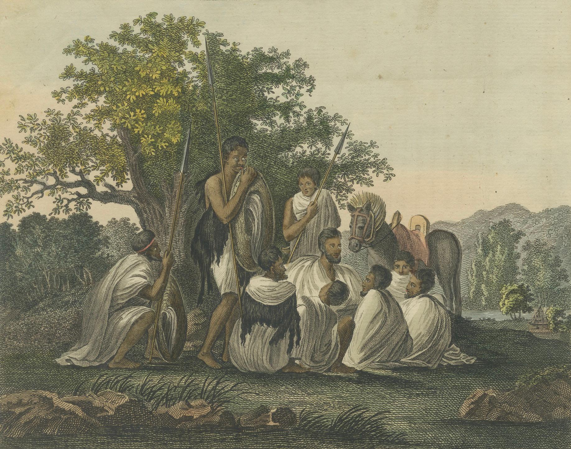 Early 19th Century 1810 Hand-Coloured Engraving - Abyssinians Resting on a March, Ethiopia For Sale
