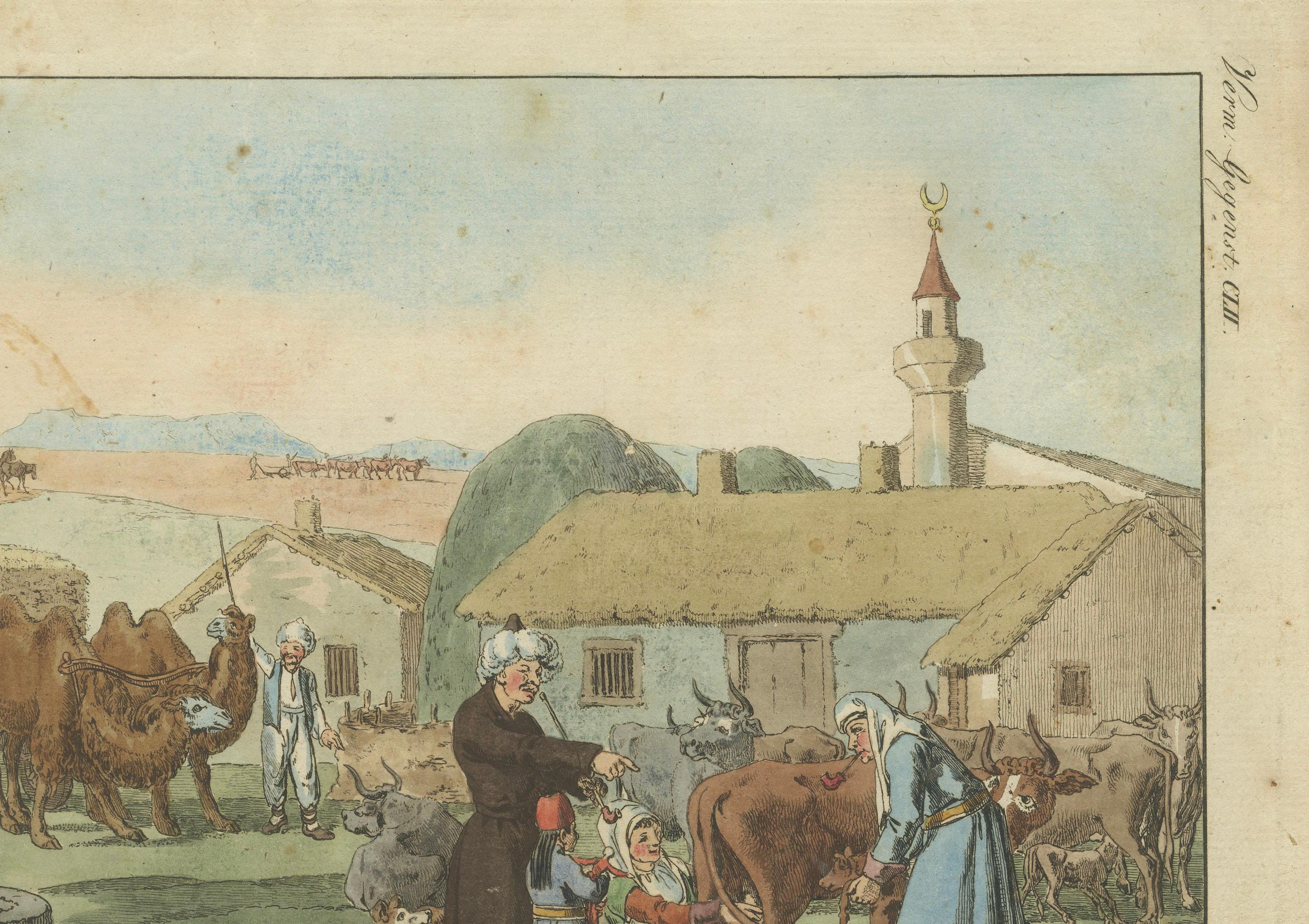 Engraved 1810 Hand-Coloured Engraving - Tatar Peasants of the Crimean Peninsula For Sale