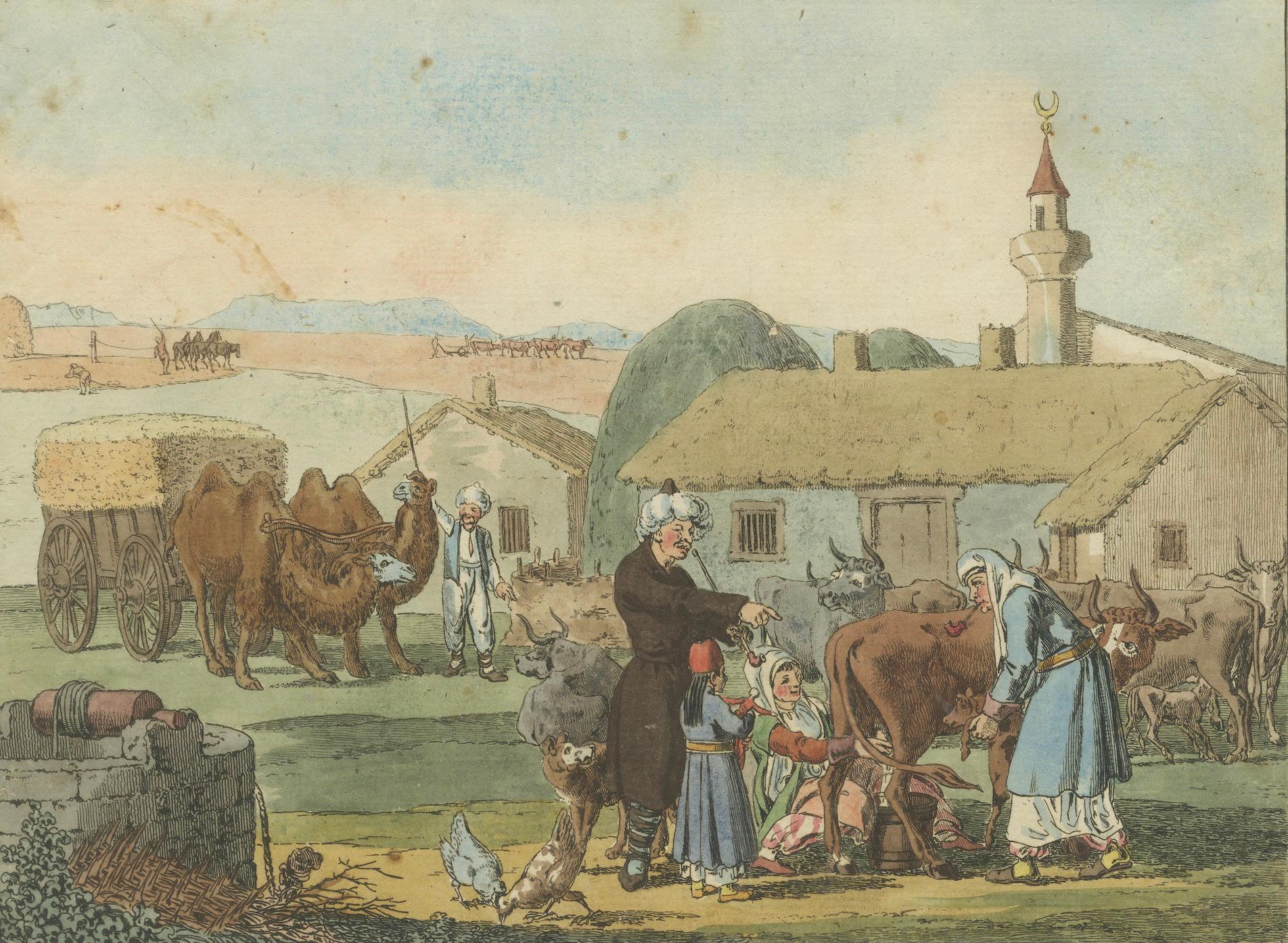 Paper 1810 Hand-Coloured Engraving - Tatar Peasants of the Crimean Peninsula For Sale