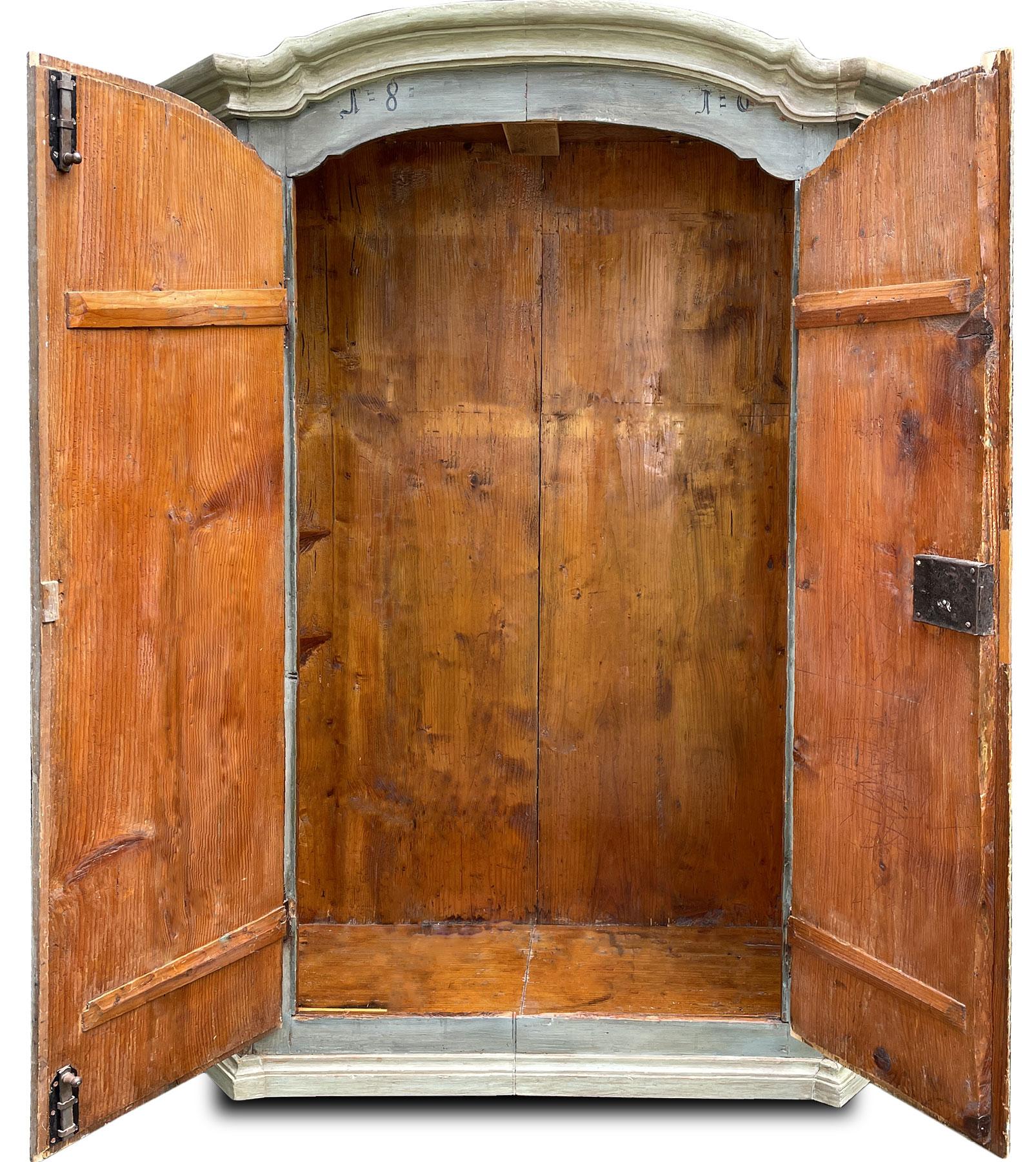 Mid-18th Century 1810 Light Blue Floral Painted Wardrobe, Alpine Region