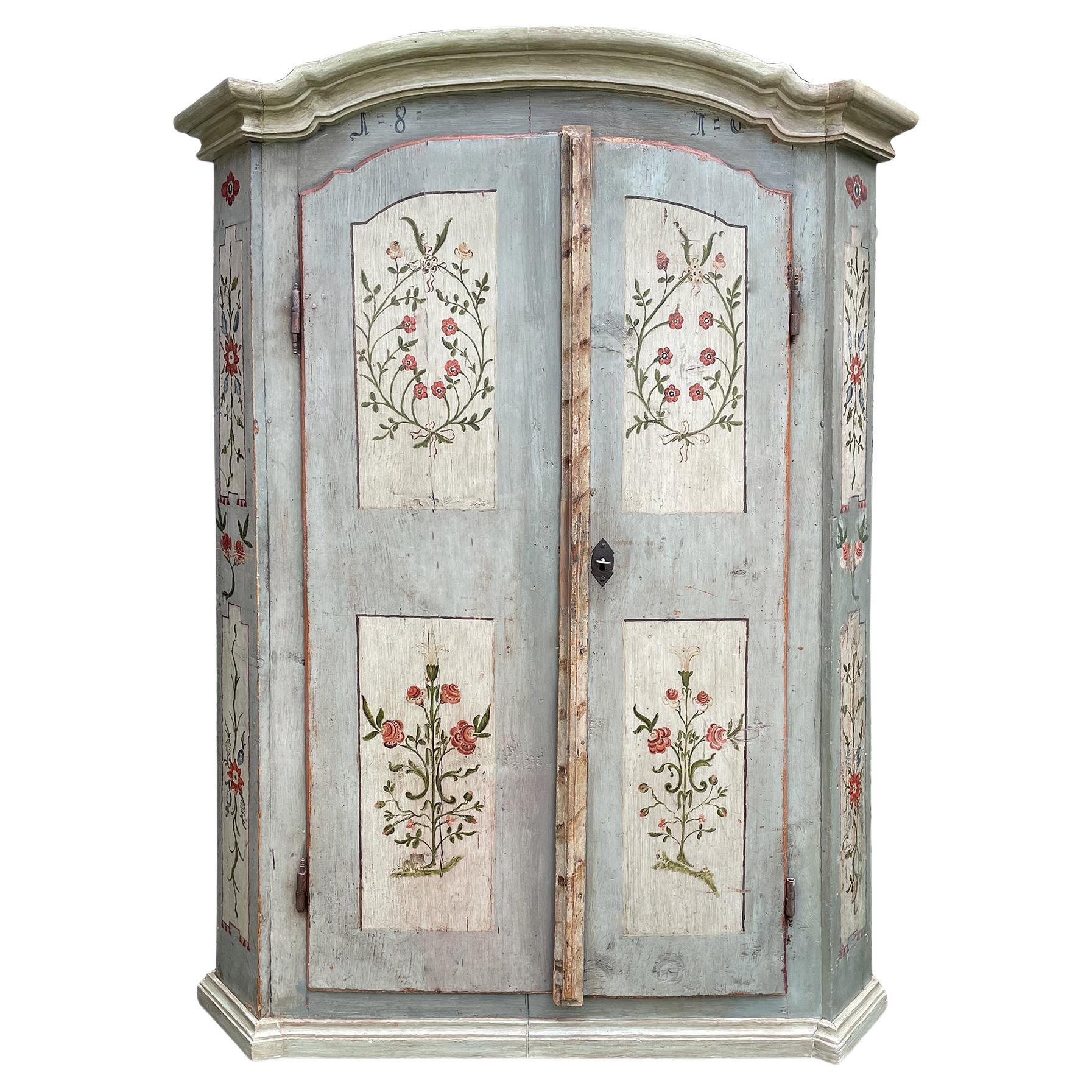 1810 Light Blue Floral Painted Wardrobe, Alpine Region