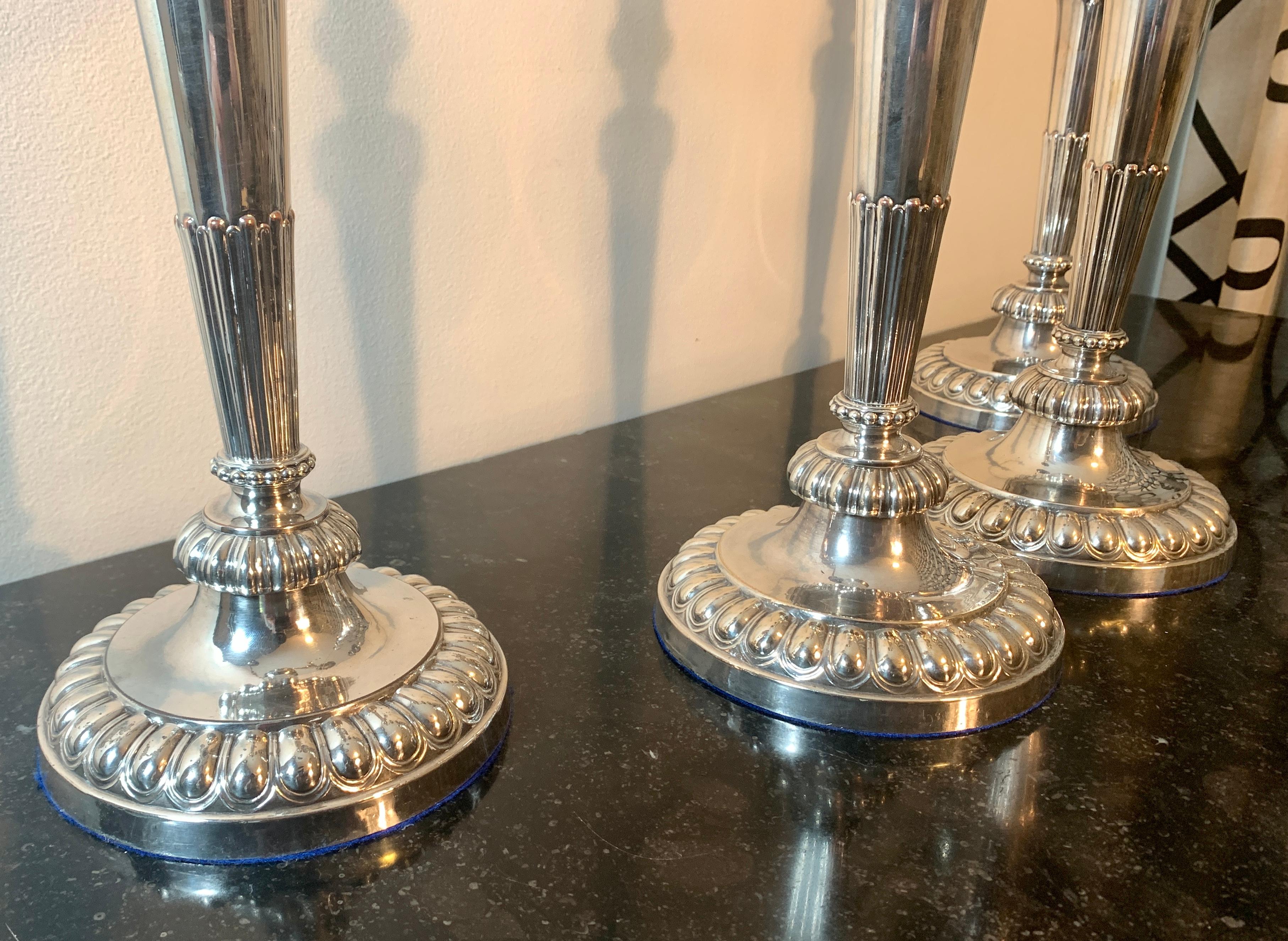 Early 19th Century 1810 Matthew Boulton Sheffield Plate Candelabras & Candlesticks, Set of 4 For Sale