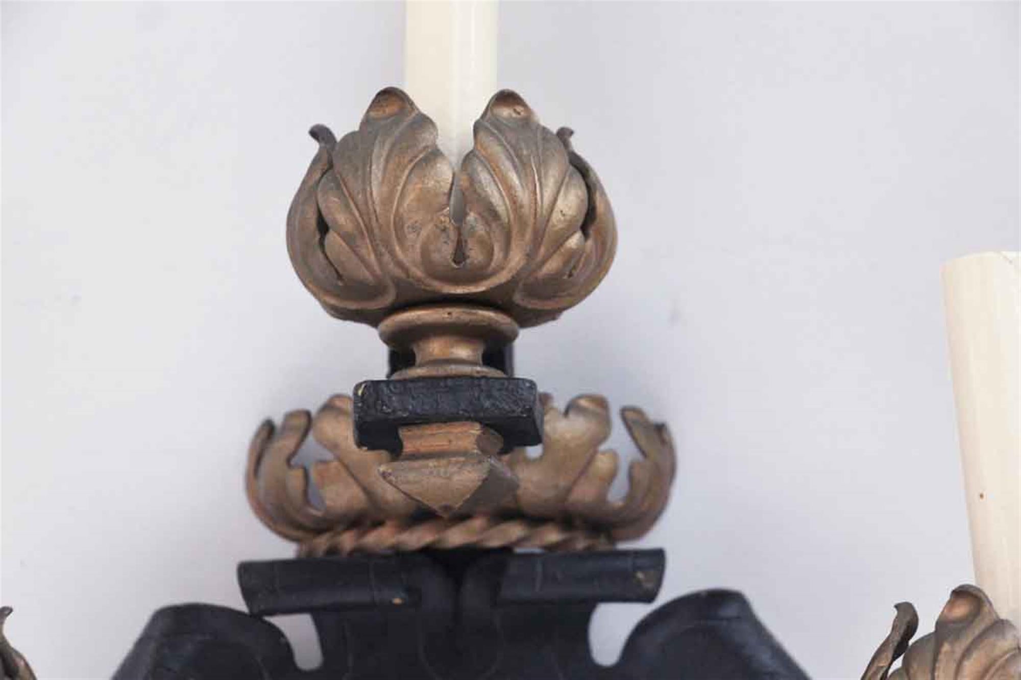1810 Pair French Wrought Iron Gilt 3 Arm Sconces In Good Condition For Sale In New York, NY