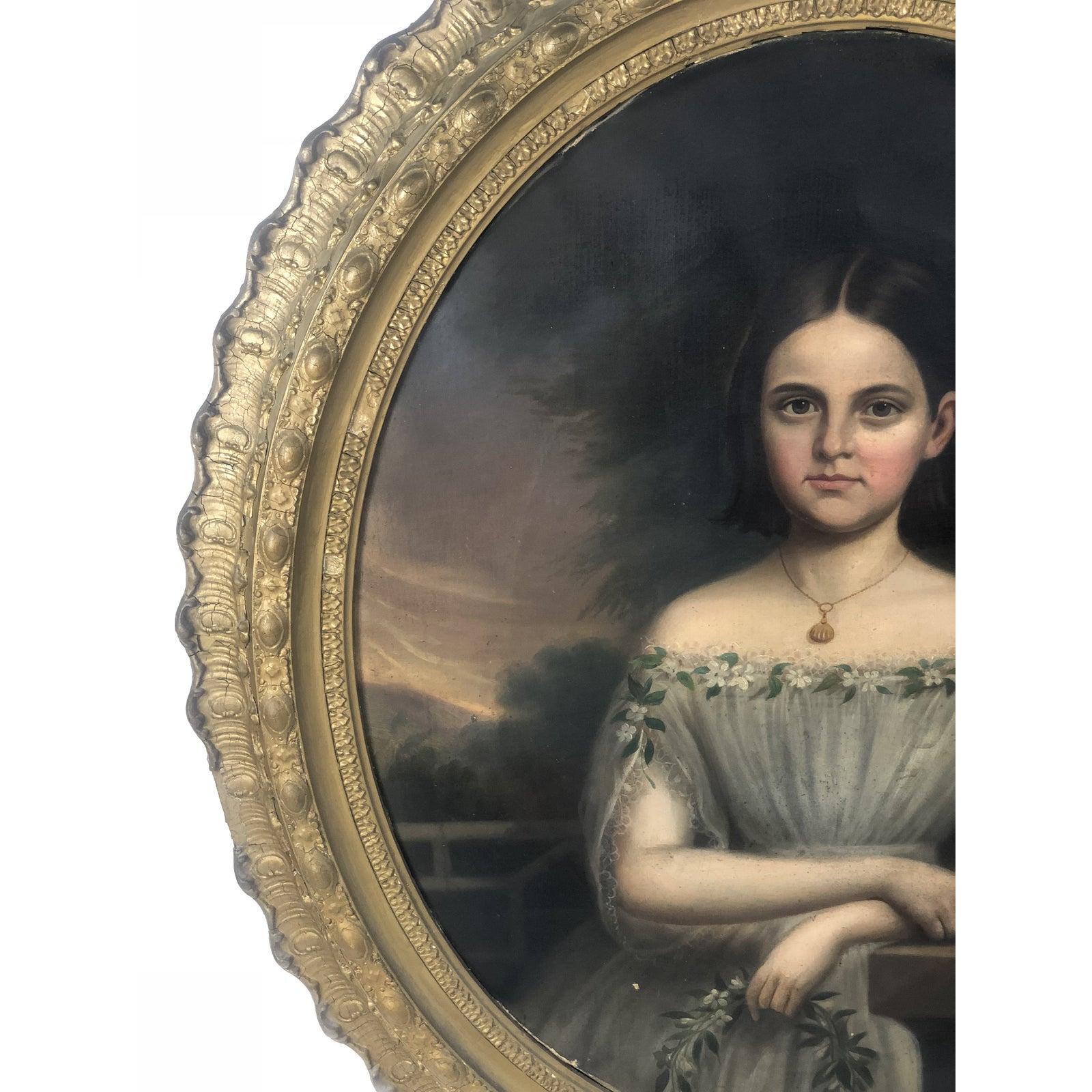 American 1810 Realism Oil Painting of Famous Young Girl For Sale