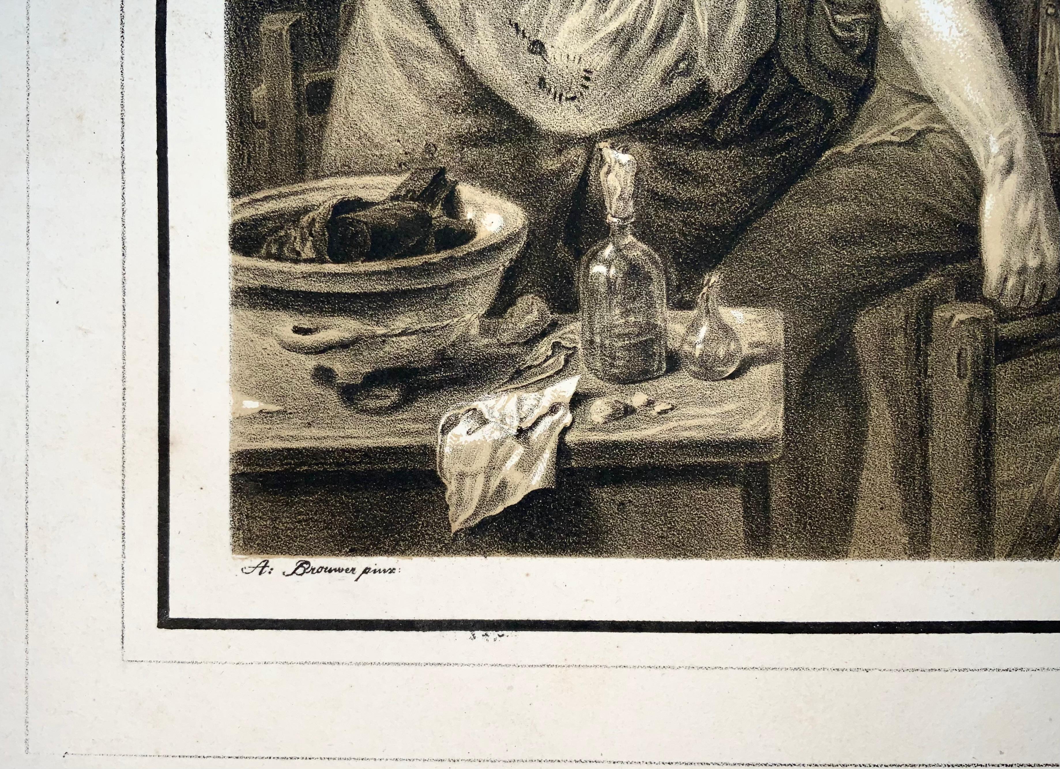 Néoclassique Médecine, chirurgien, N. Strixner d'après A. Brouwer, incunabulaire de la lithographie, 1810c en vente
