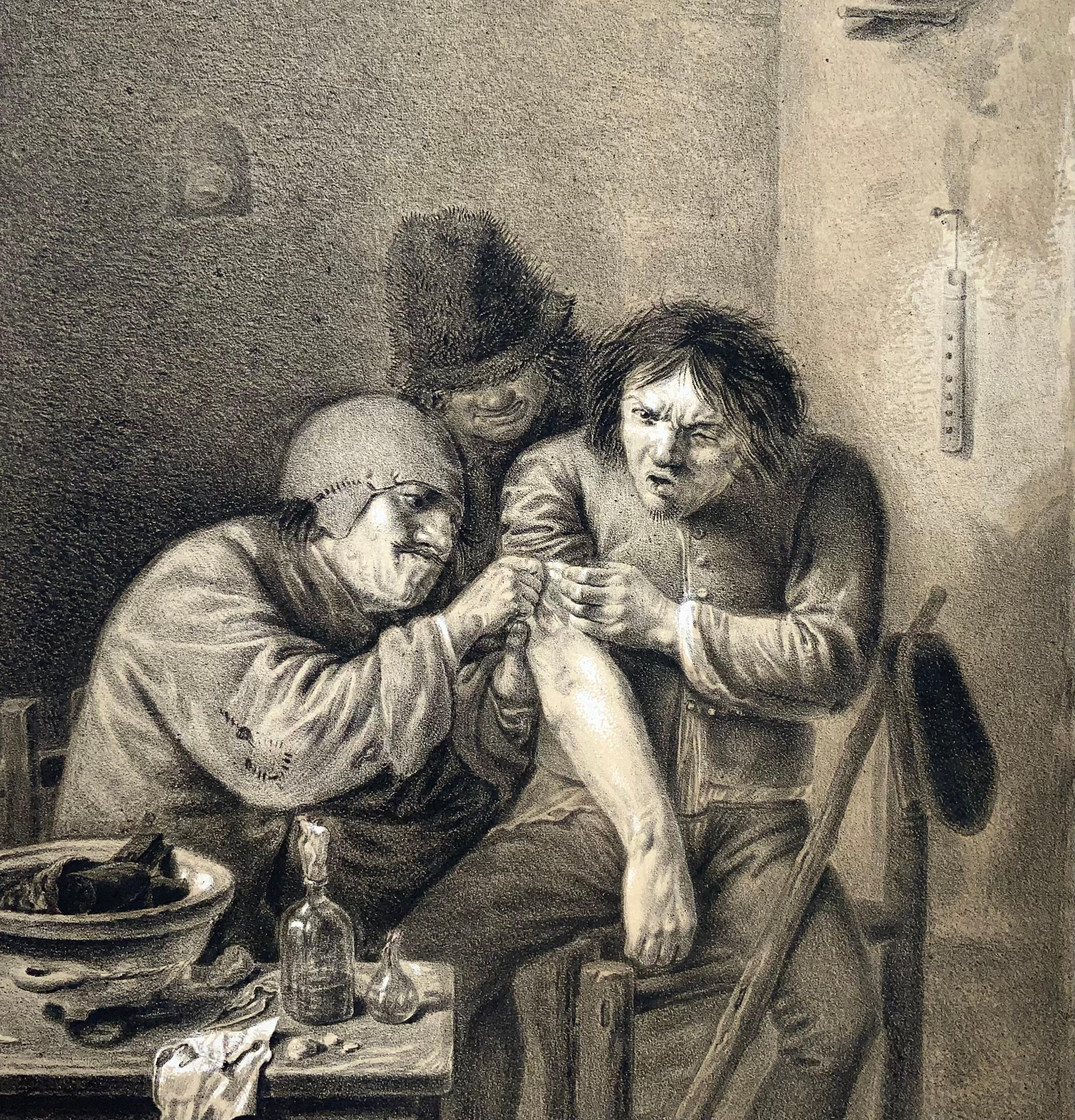 Début du XIXe siècle Médecine, chirurgien, N. Strixner d'après A. Brouwer, incunabulaire de la lithographie, 1810c en vente