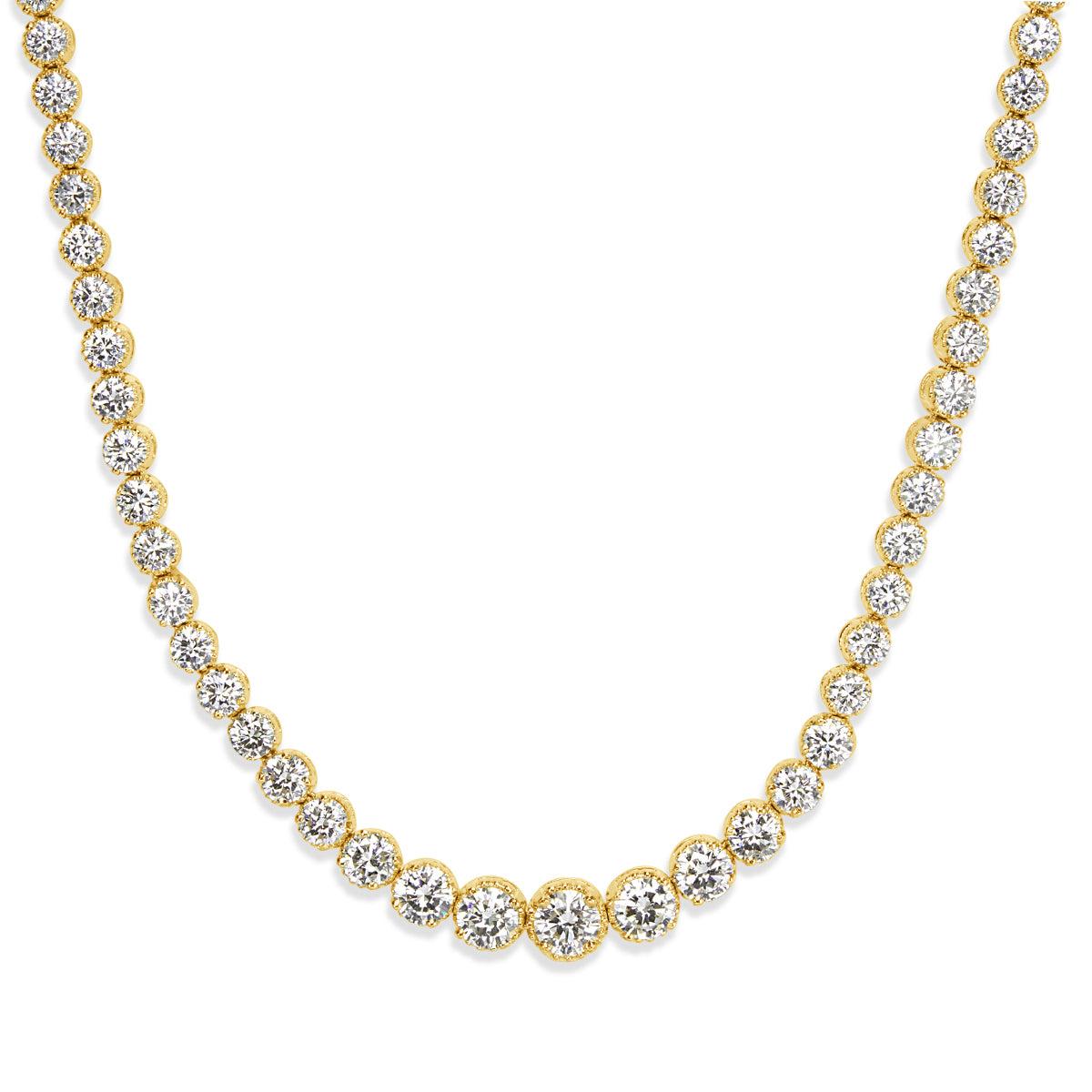 18.10ct Round Brilliant Cut Diamond Estate Tennis Necklace in 14k Yellow Gold