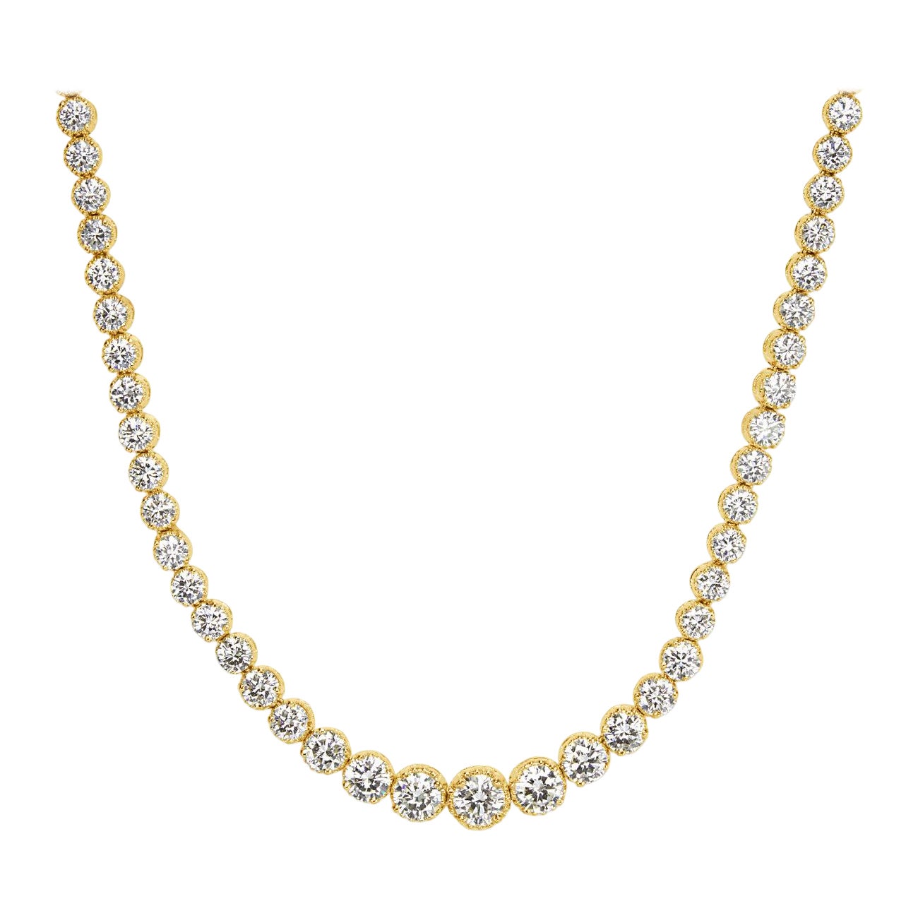 18.10ct Round Brilliant Cut Diamond Estate Tennis Necklace in 14k Yellow Gold