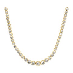 18.10ct Round Brilliant Cut Diamond Estate Tennis Necklace in 14k Yellow Gold