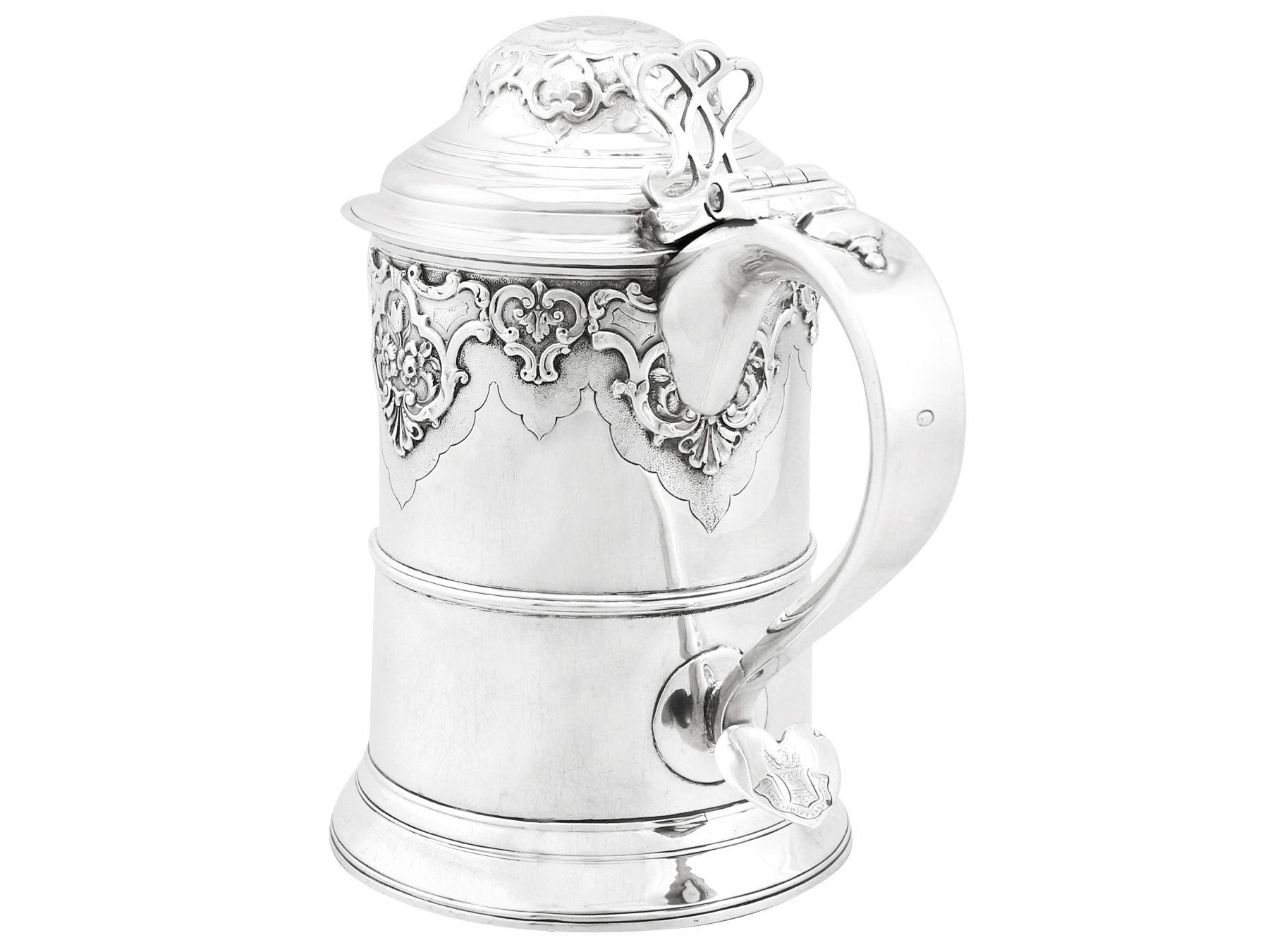 English 1810s Antique Sterling Silver Quart Tankard by Dorothy Langlands For Sale