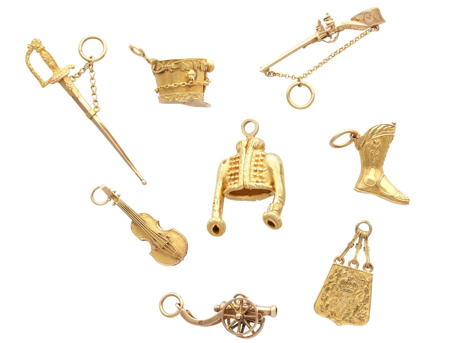 An exceptional set of French antique gold charms in 18k and 21k yellow gold, relating to Napoleonic Hussars; part of our diverse antique jewelry collections.

This exceptional, fine, impressive and original set of French bracelet charms has been