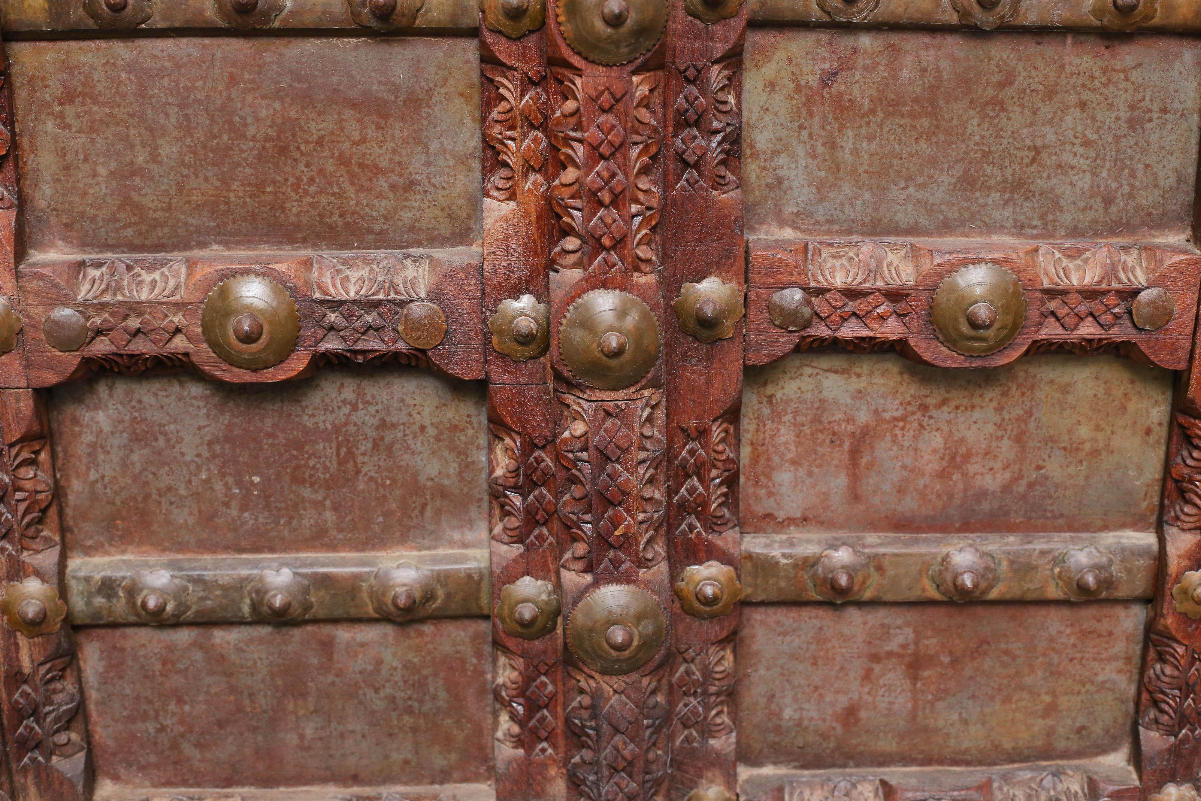 Hand-Crafted 1810s Solid Teak Wood and Metal Works Kitchen Door from the Farm House in Goa