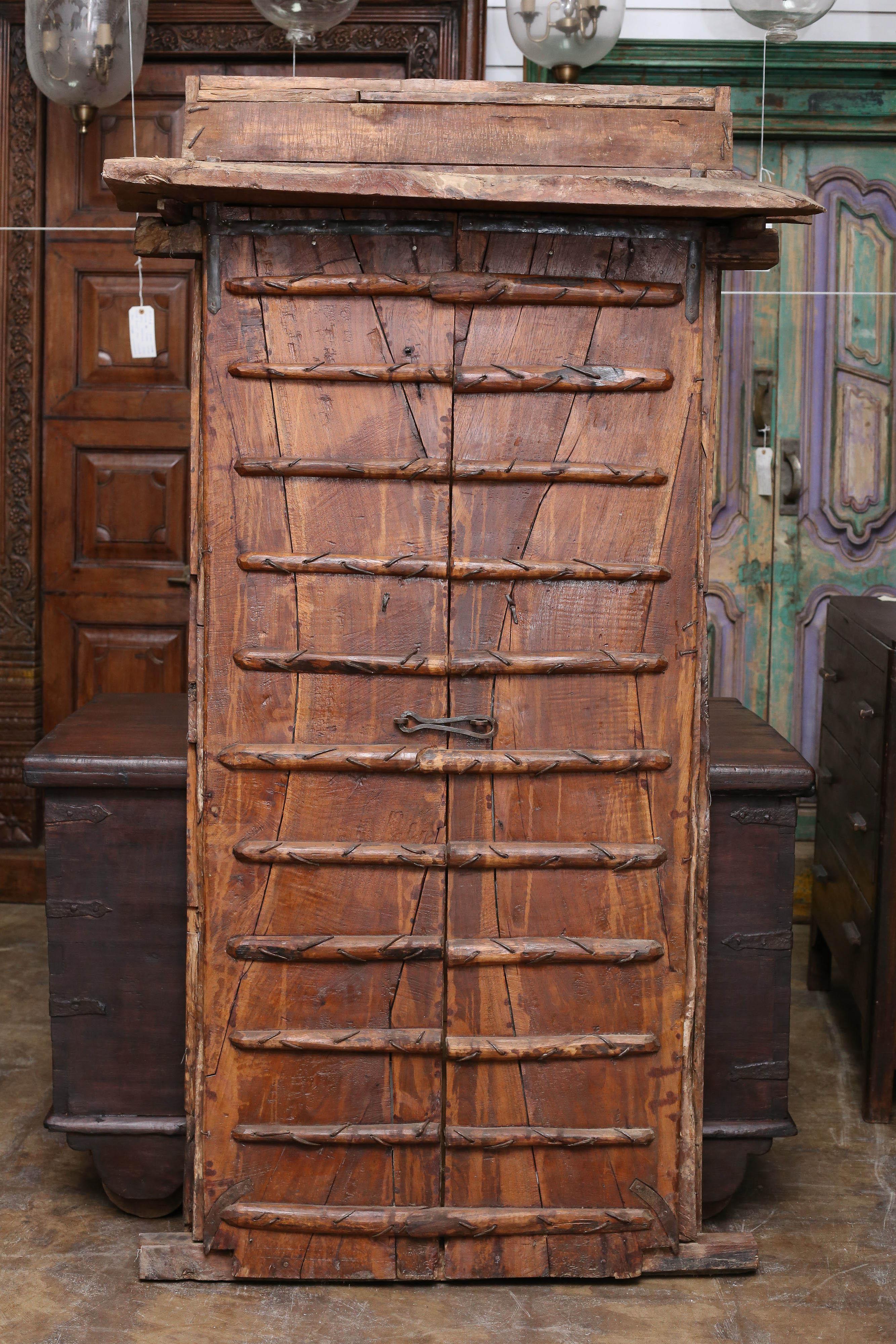 Early 19th Century 1810s Solid Teak Wood and Metal Works Kitchen Door from the Farm House in Goa