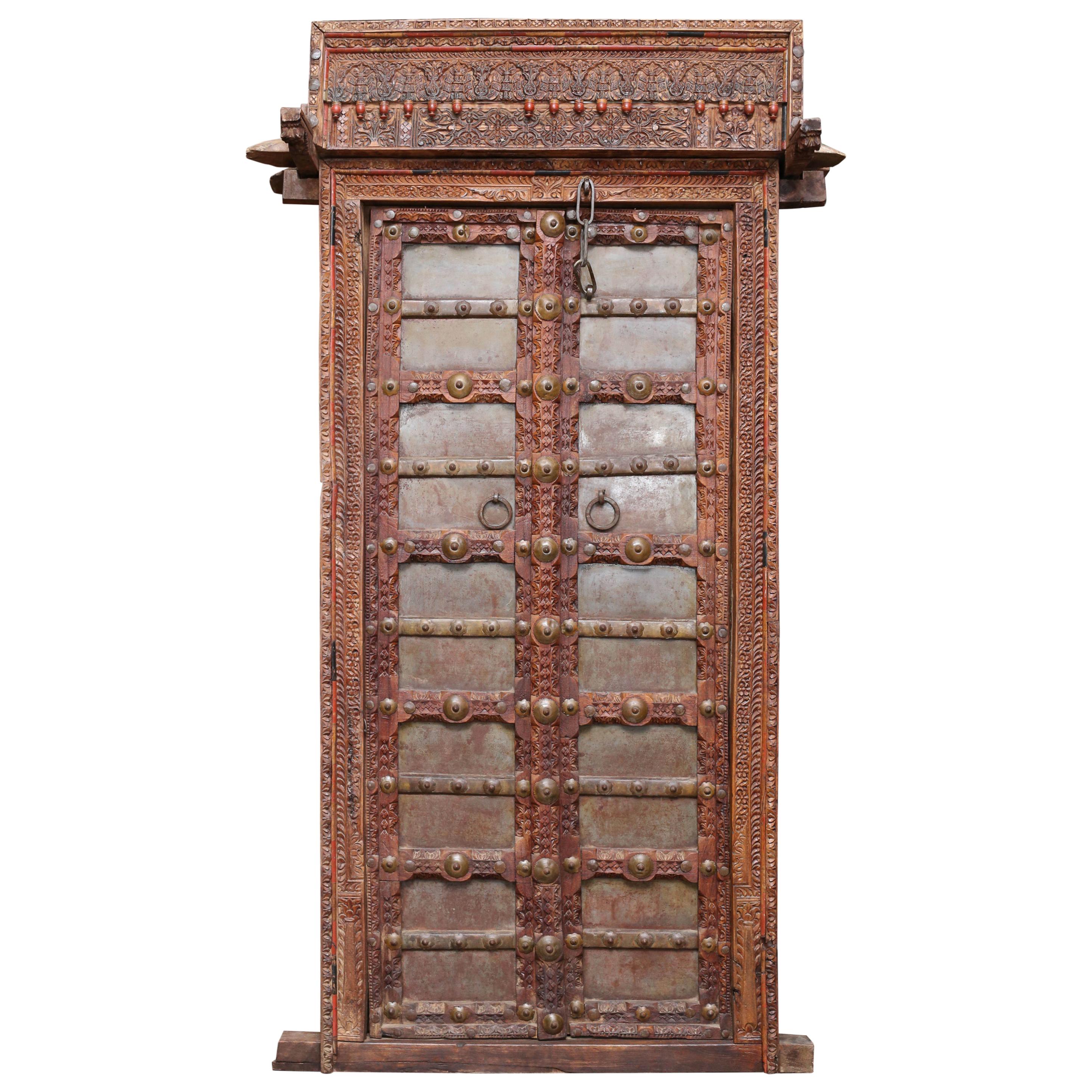 1810s Solid Teak Wood and Metal Works Kitchen Door from the Farm House in Goa