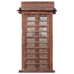 Antique 1810s Solid Teak Wood and Metal Works Kitchen Door from the Farm House in Goa