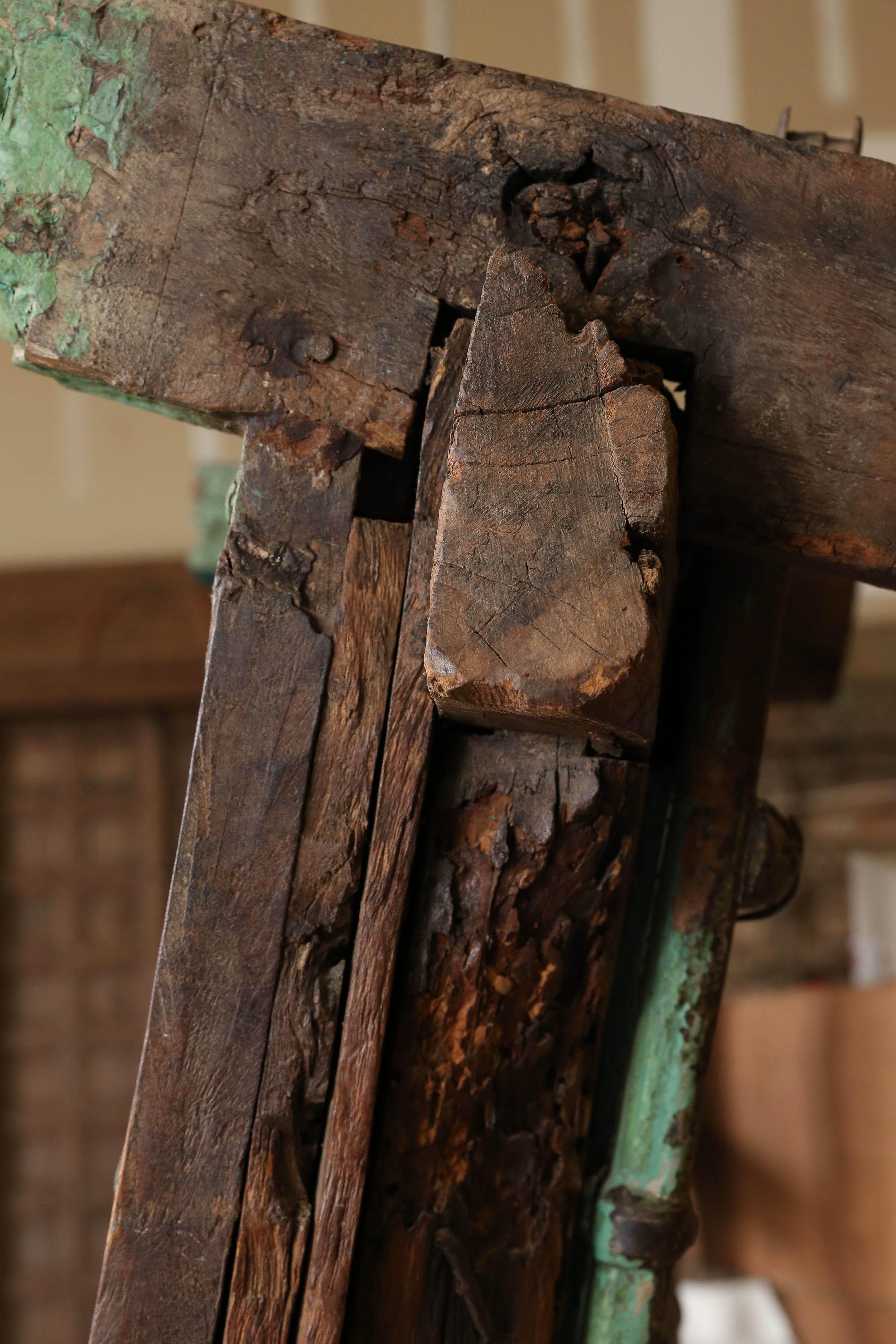 1810s Solid Teak Wood Painted Interior Door from a Prominent Farm House in Goa 2