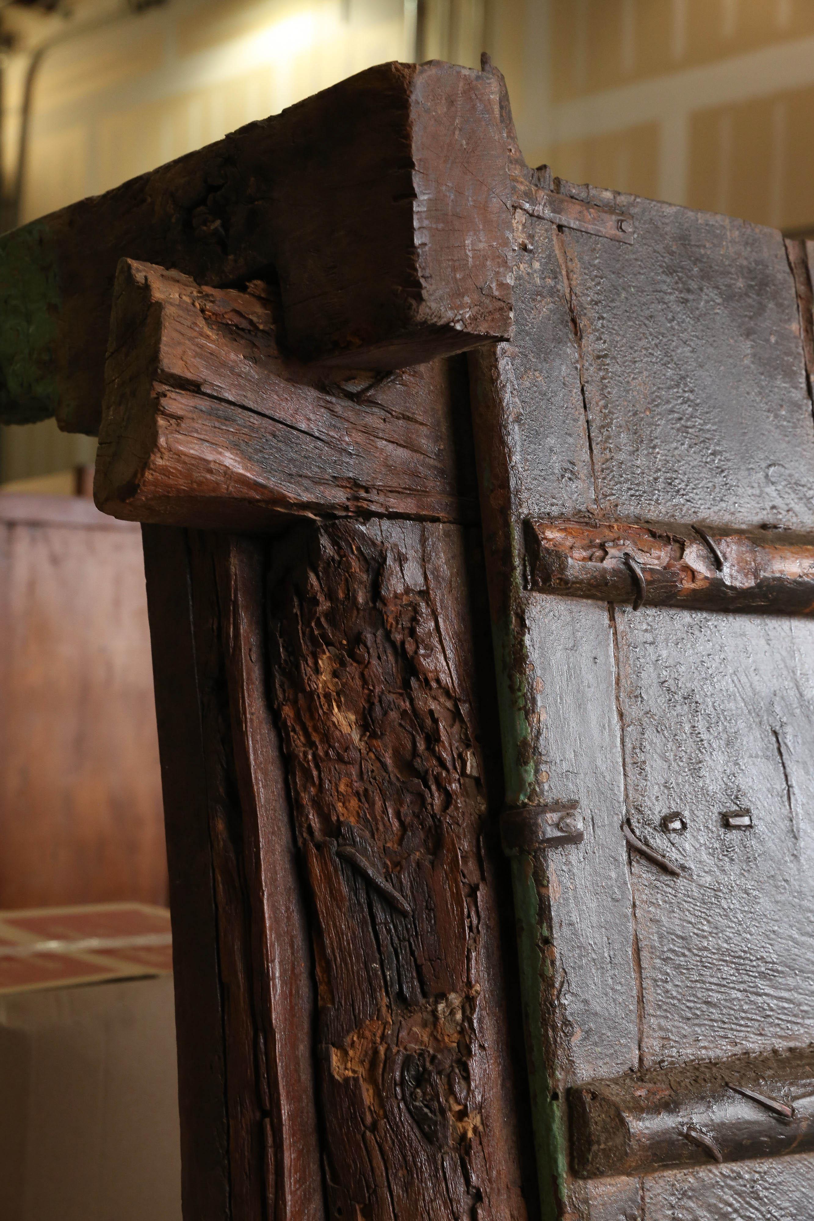 1810s Solid Teak Wood Painted Interior Door from a Prominent Farm House in Goa 6