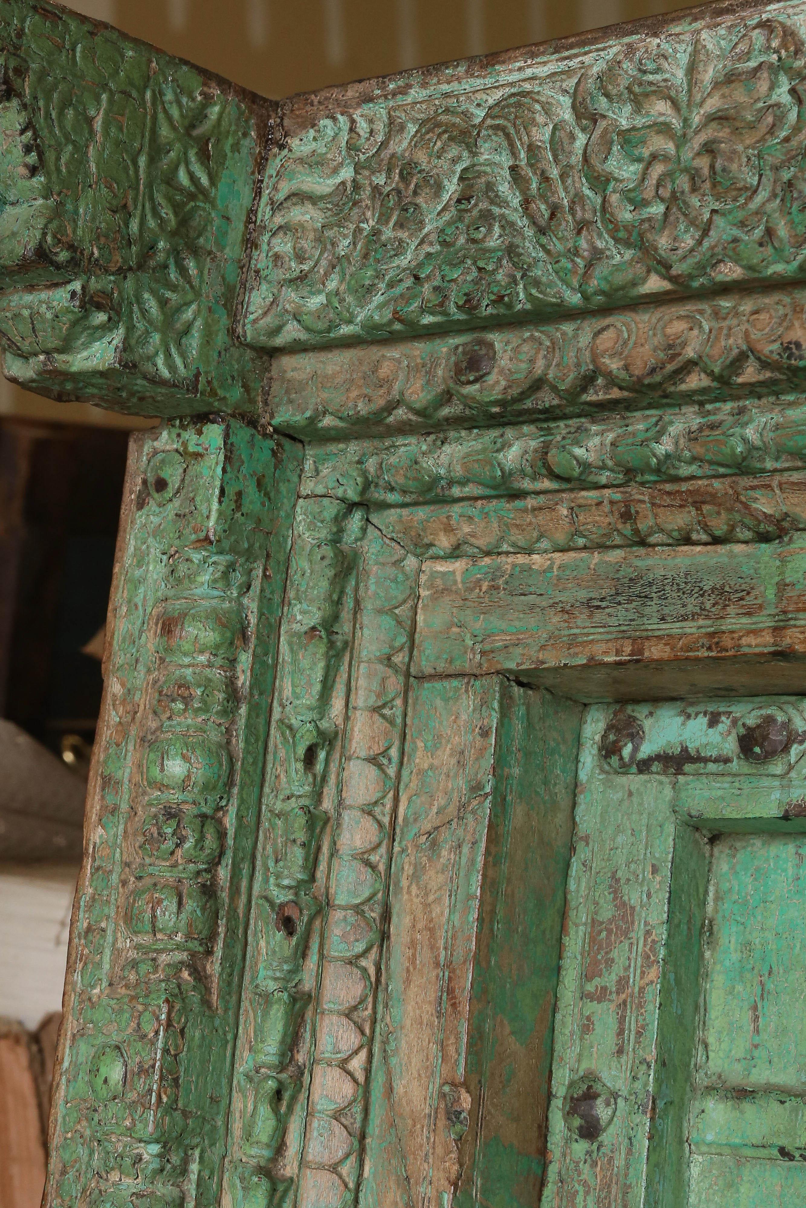 Anglo Raj 1810s Solid Teak Wood Painted Interior Door from a Prominent Farm House in Goa