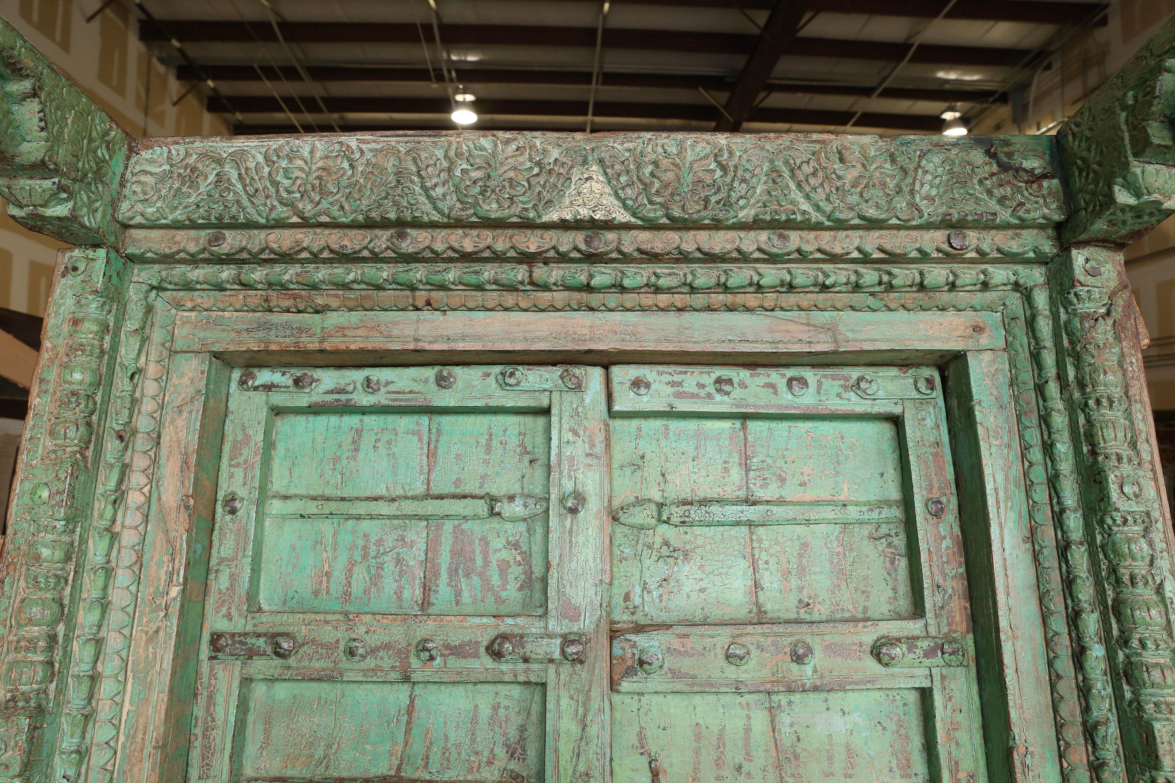 Hand-Crafted 1810s Solid Teak Wood Painted Interior Door from a Prominent Farm House in Goa