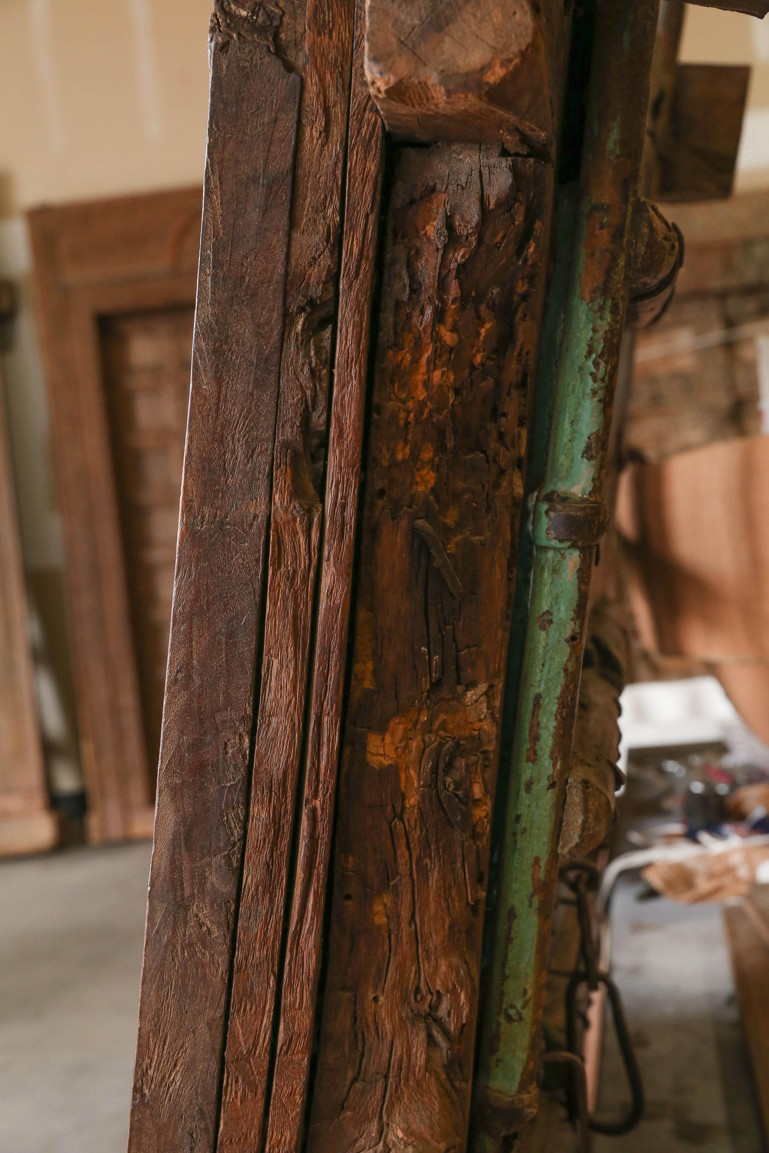 1810s Solid Teak Wood Painted Interior Door from a Prominent Farm House in Goa 1