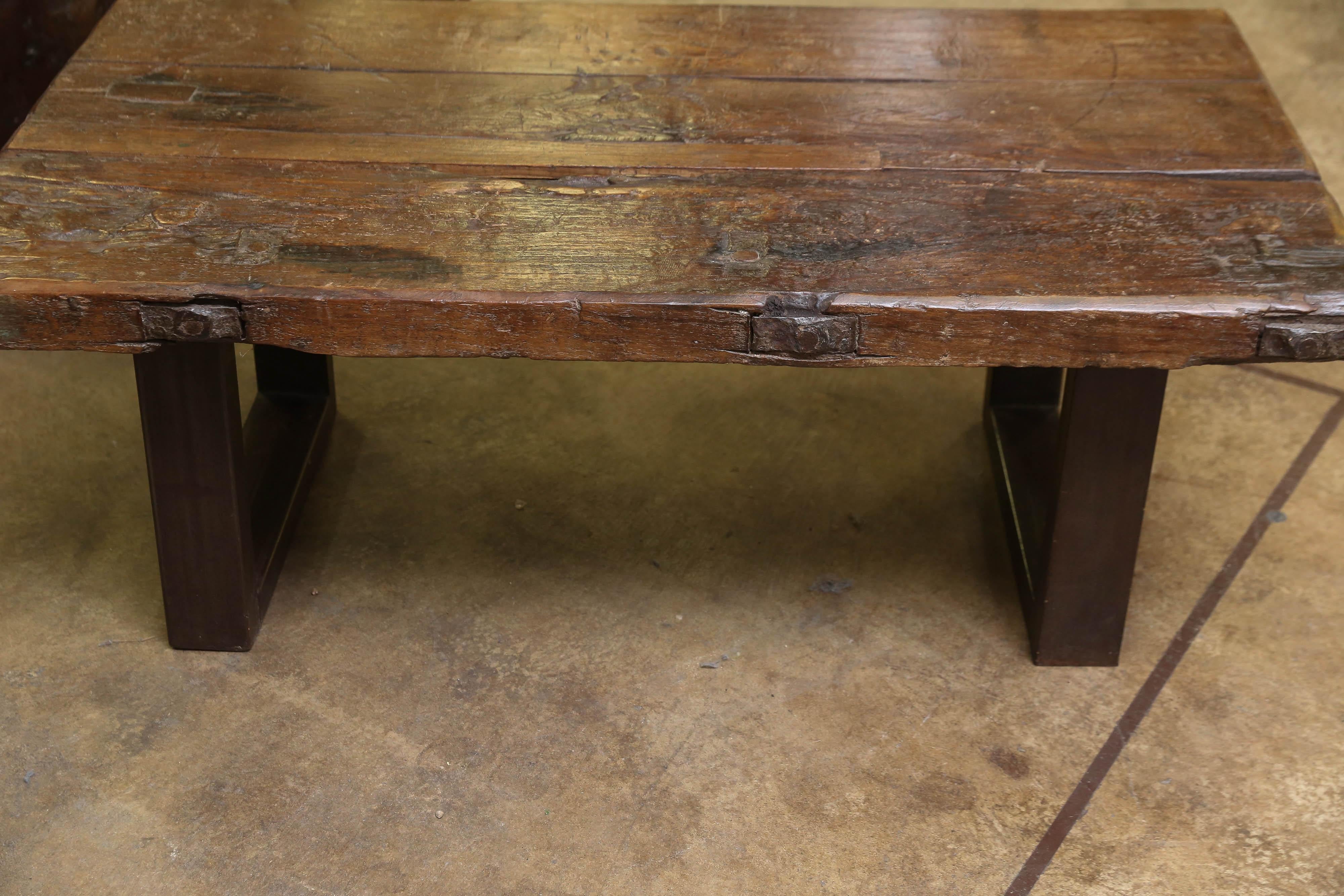 Early 19th Century 1810s Solid Thick Teak Wood Coffee Table from a Game Santuary in Assam For Sale