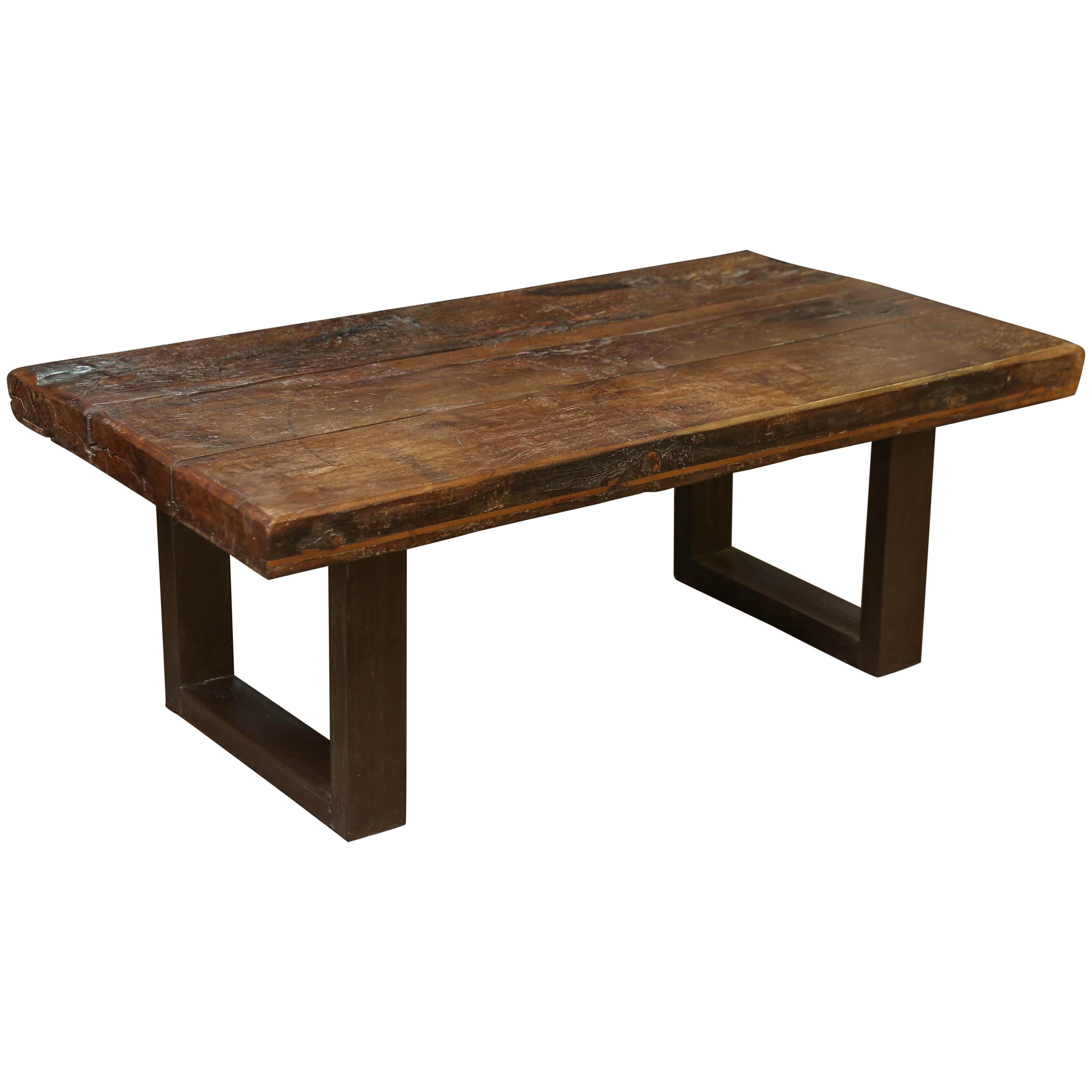 1810s Solid Thick Teak Wood Coffee Table from a Game Santuary in Assam For Sale