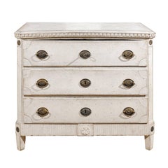 1810s Swedish Gustavian Period Painted Commode with Dentil Molding and Rosettes