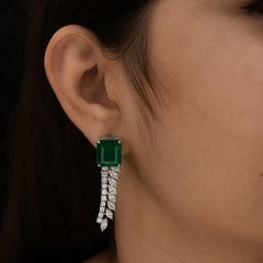 18.11 Carat Zambian Emerald Earrings SI/H Marquise Diamond 18 Karat White Gold