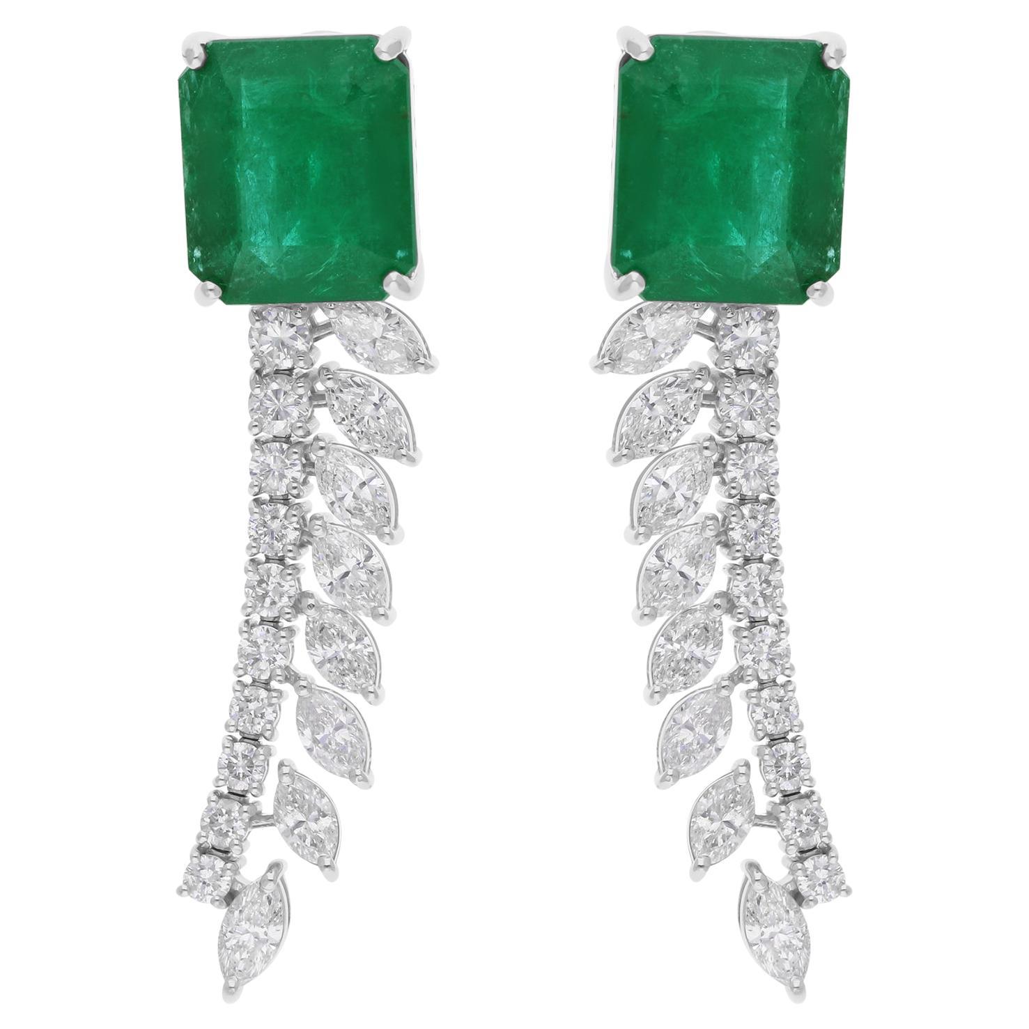 18.11 Carat Zambian Emerald Earrings SI/H Marquise Diamond 18 Karat White Gold