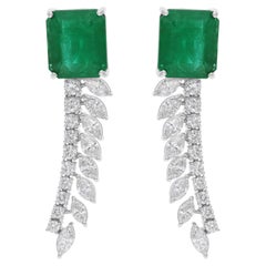 Orecchini di smeraldo dello Zambia da 18,11 carati SI/H Marquise Diamond Oro bianco 18 carati