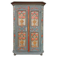 1811 Light Blue Floral Painted Cabinet