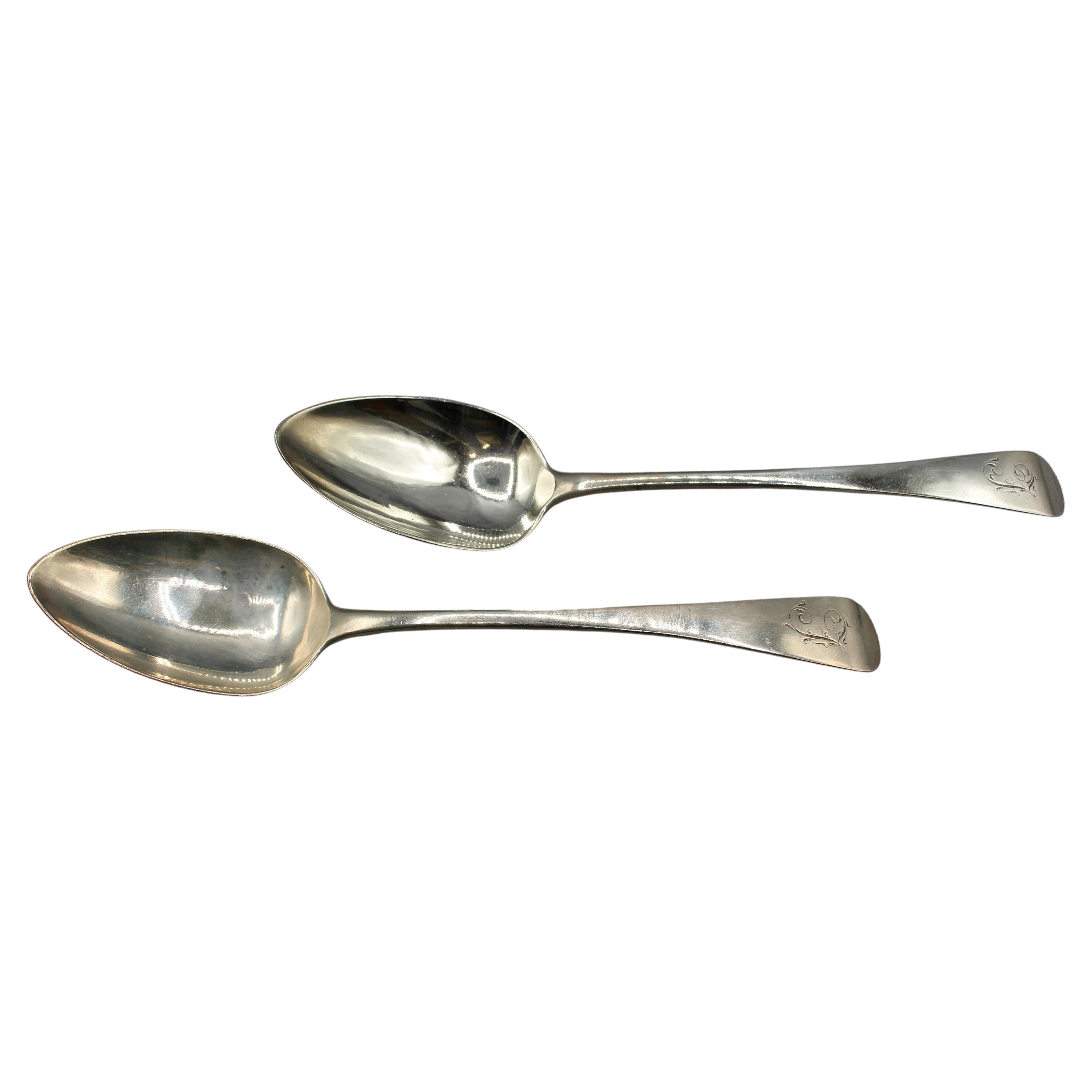 1811 Pair of Sterling Silver Tablespoons by Peter & William Bateman For Sale