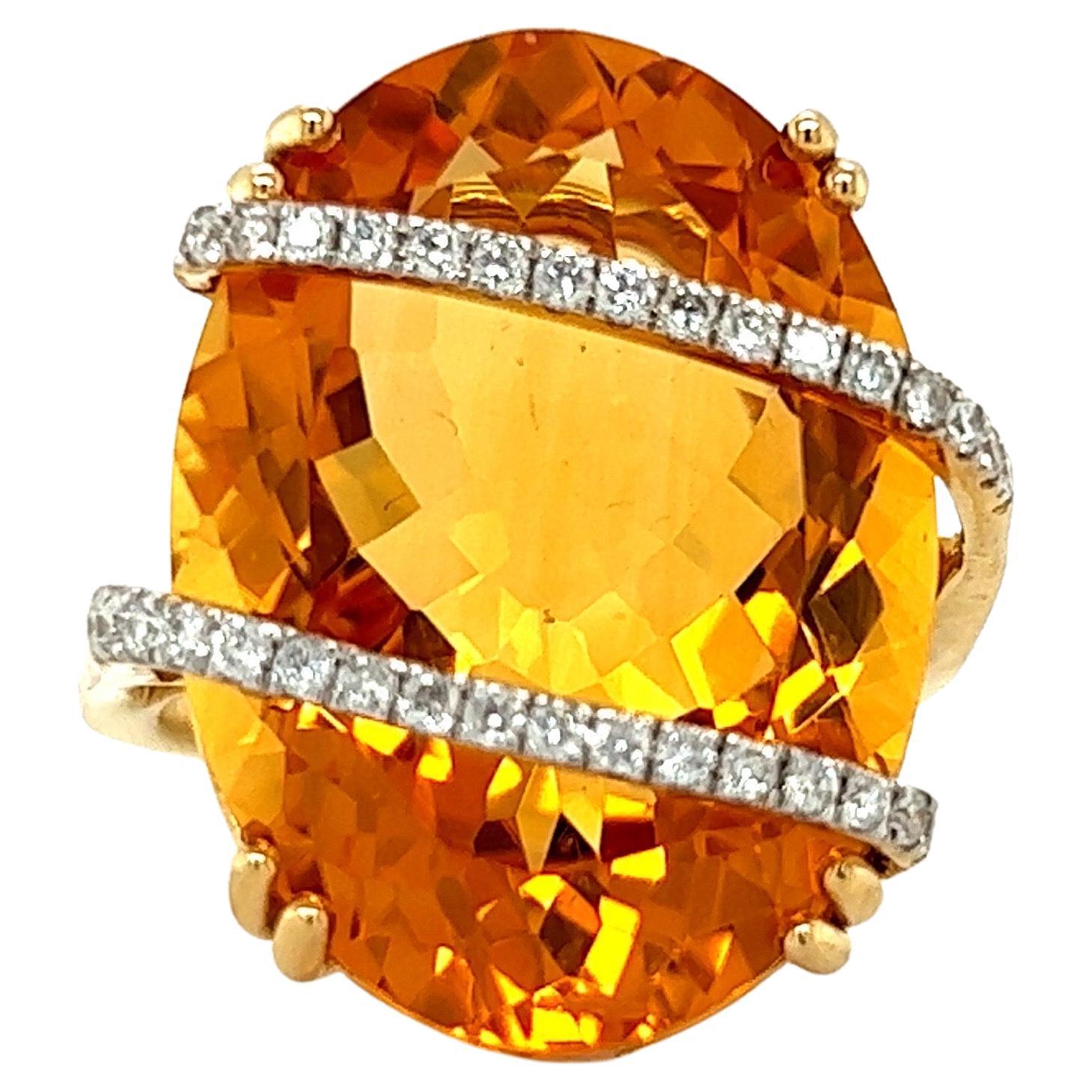 18.12 Carat Citrine Diamond Ring For Sale