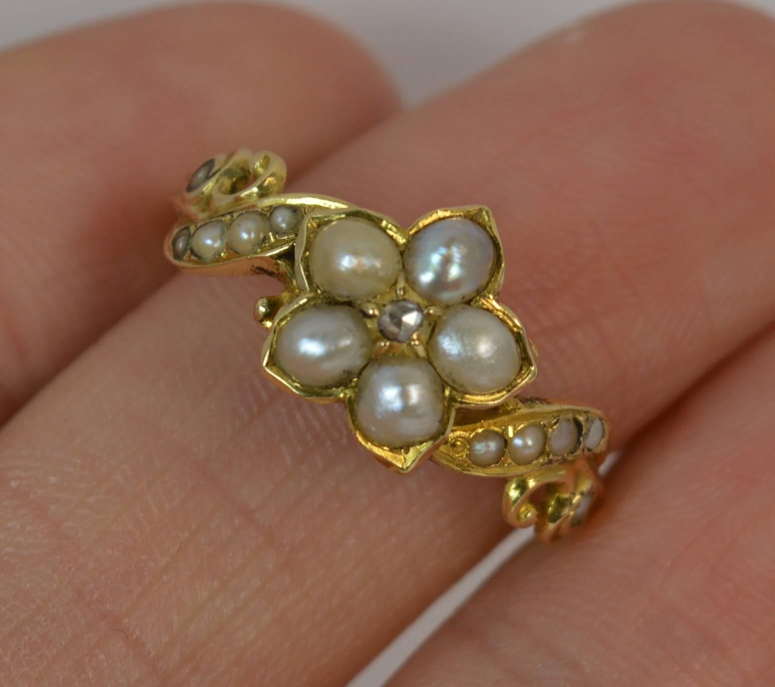 1812 Georgian 18 Carat Gold Pearl and Diamond Daisy Cluster Mourning Ring 1