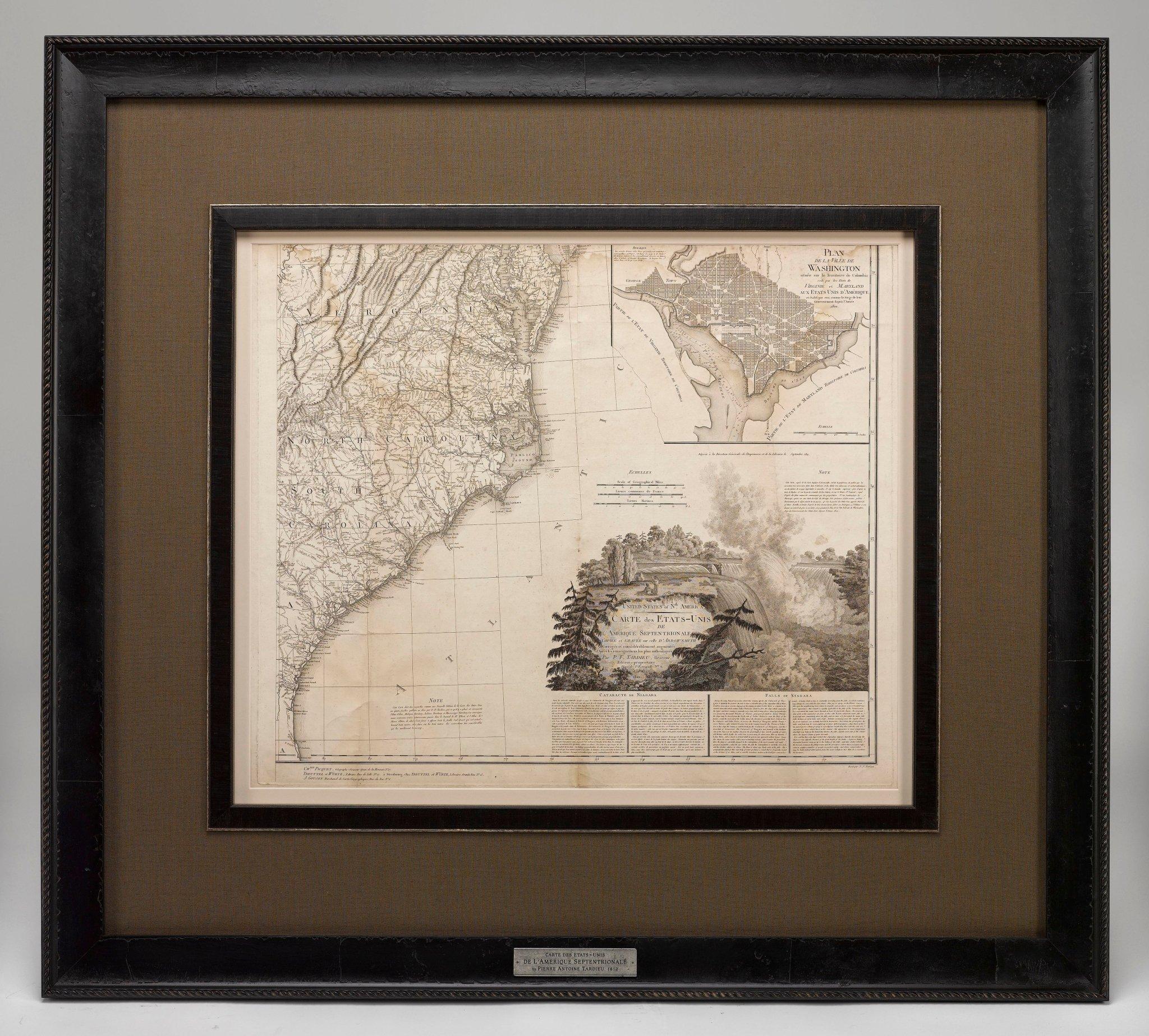 Mapa de los Estados Unidos de 1812, por Pierre Tardieu, Antique French Map que representa los EE.UU. Papel en venta