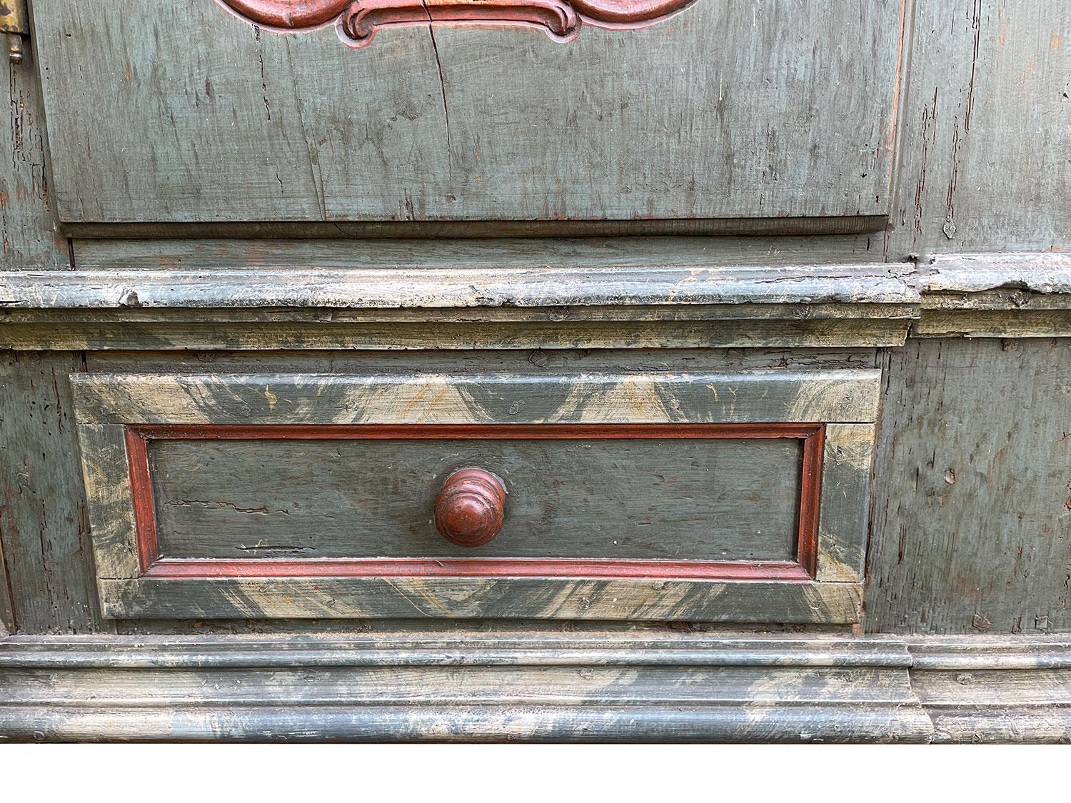 Hand-Painted 1813 Blue-Green Floral Painted Wardrobe, Alpine Region