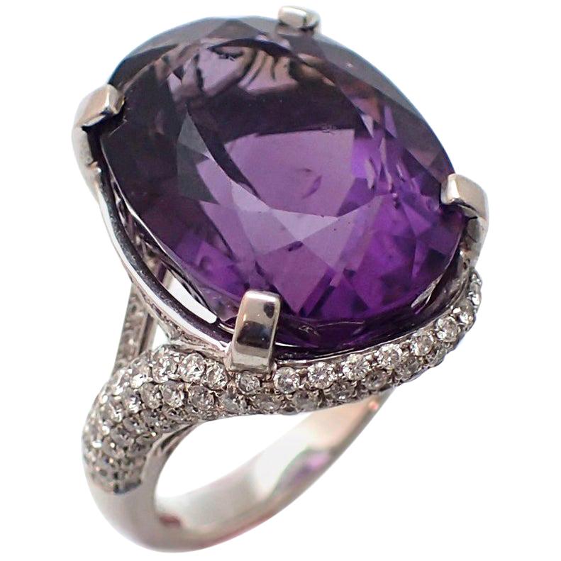 18.13 Carat Oval Amethyst and Diamond Ring in 18 Karat White Gold