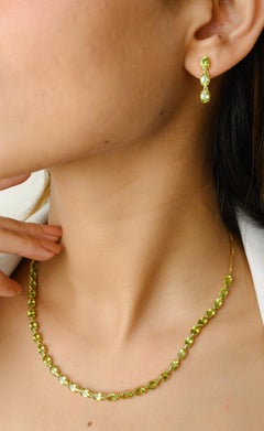 14k Yellow Gold 18.13ct Natural Peridot Necklace and Earrings Jewelry Set
