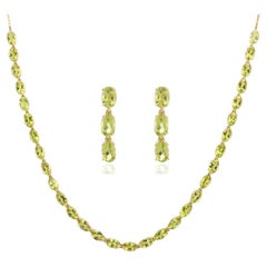 14k Yellow Gold 18.13ct Natural Peridot Necklace and Earrings Jewelry Set
