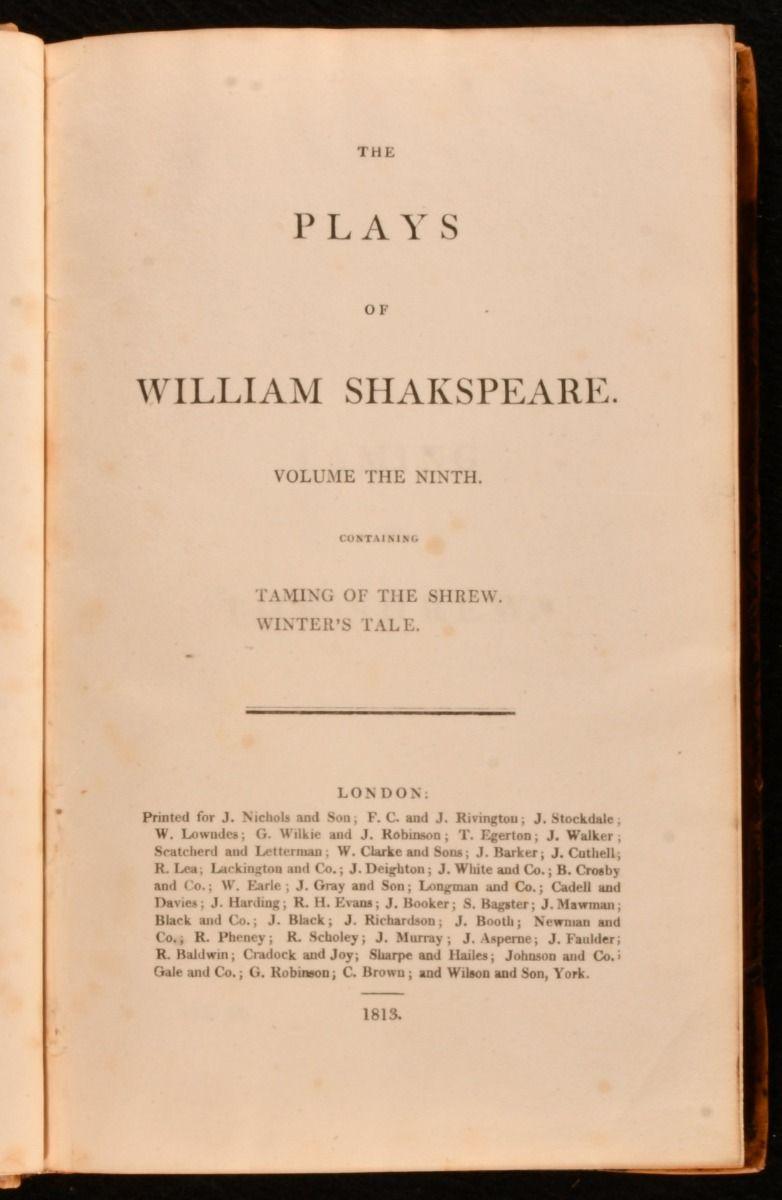1813 The Plays of William Shakespeare (Les pièces de William Shakespeare) Bon état - En vente à Bath, GB