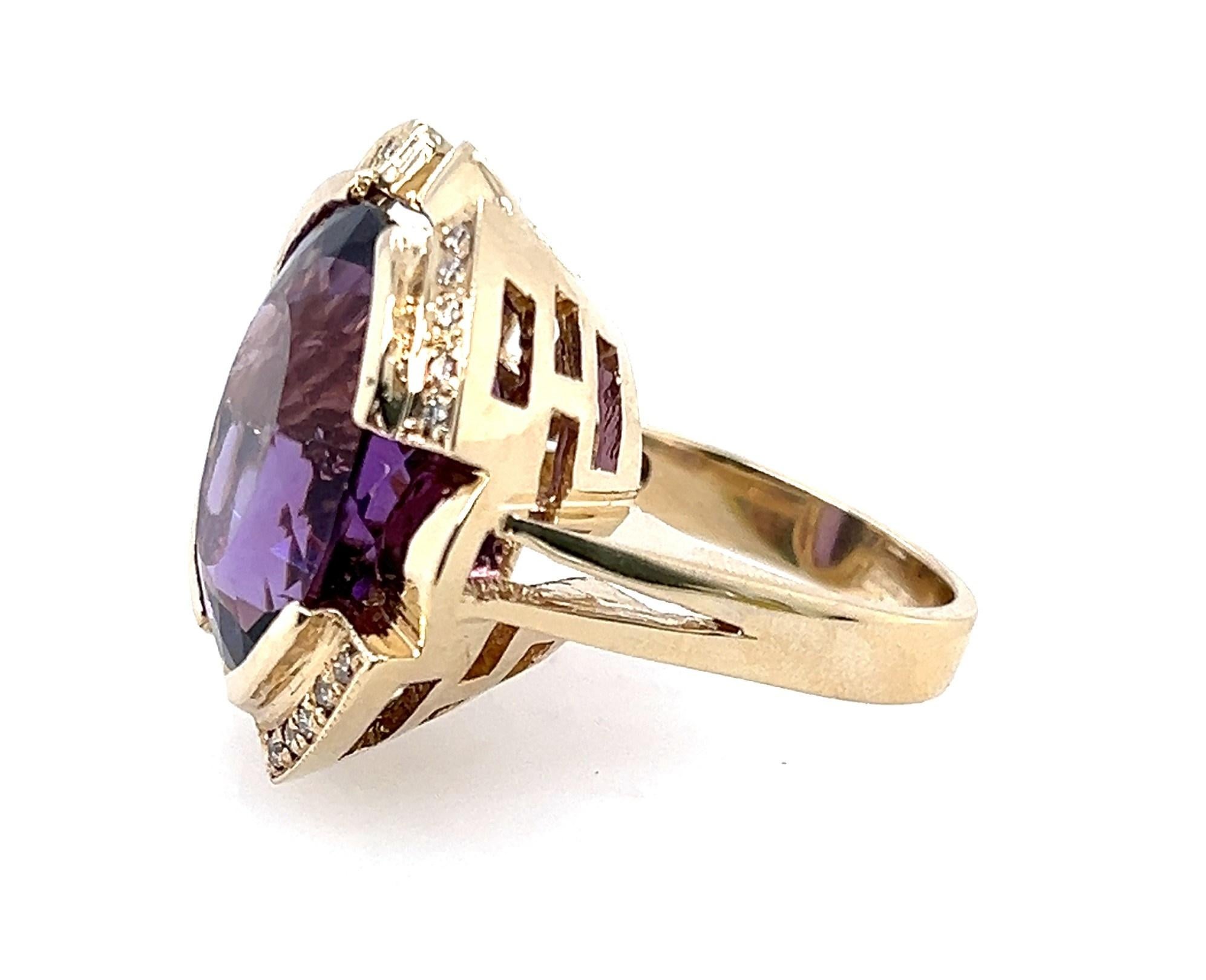 A fabulous ring with a secret message of love! 

Go Big or Go Home! This is a statement ring if ever there was one. See measurements below. The richness of the color of this amethyst is fir for a Queen. Purple, in fact, was the color of royalty and